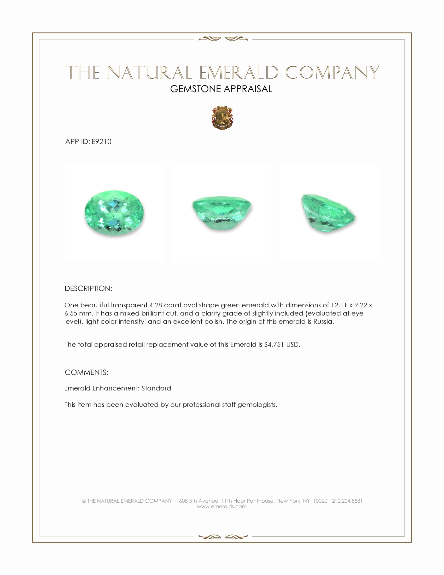 4.28 Ct. Emerald from Russia