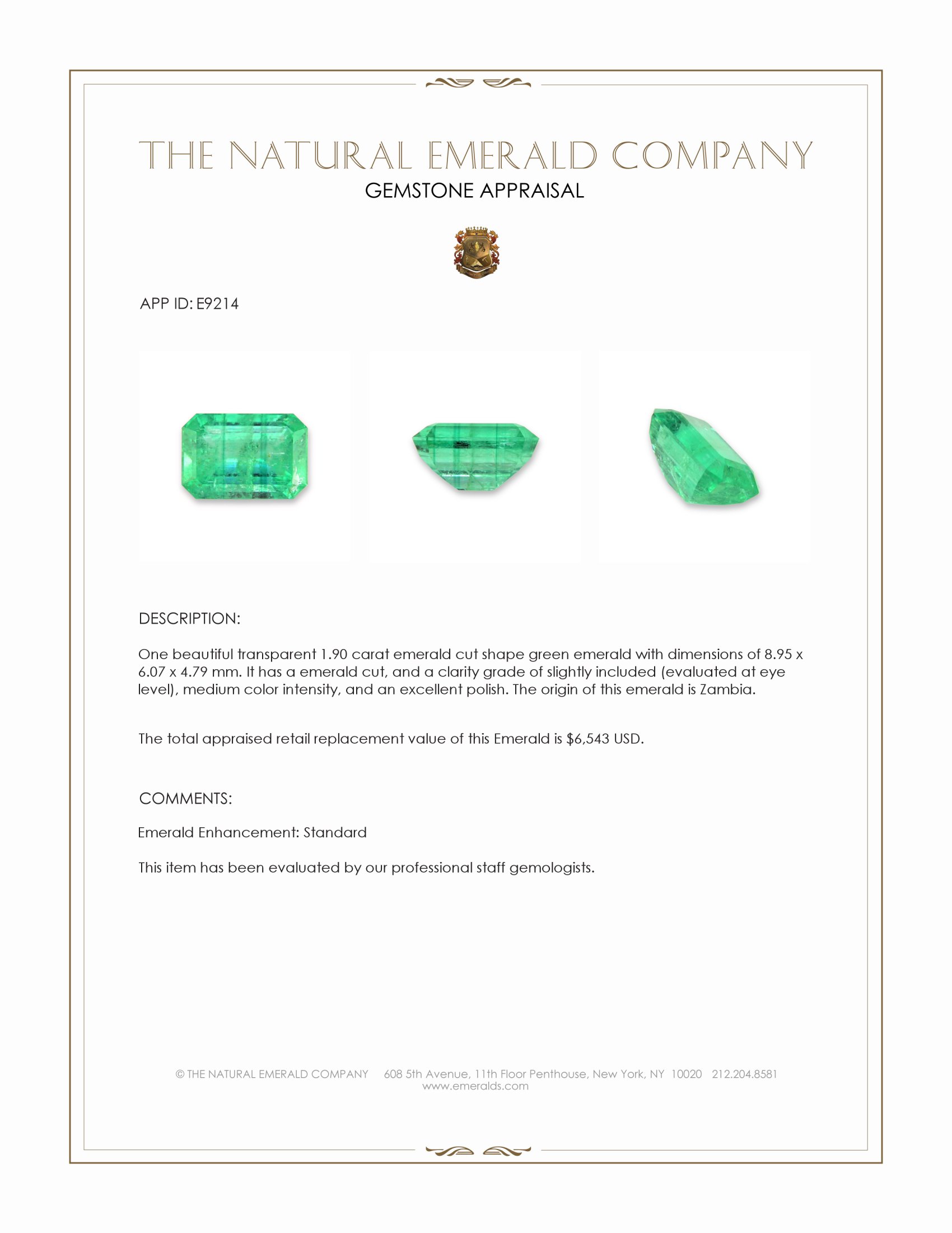1.90 Ct. Emerald from Zambia