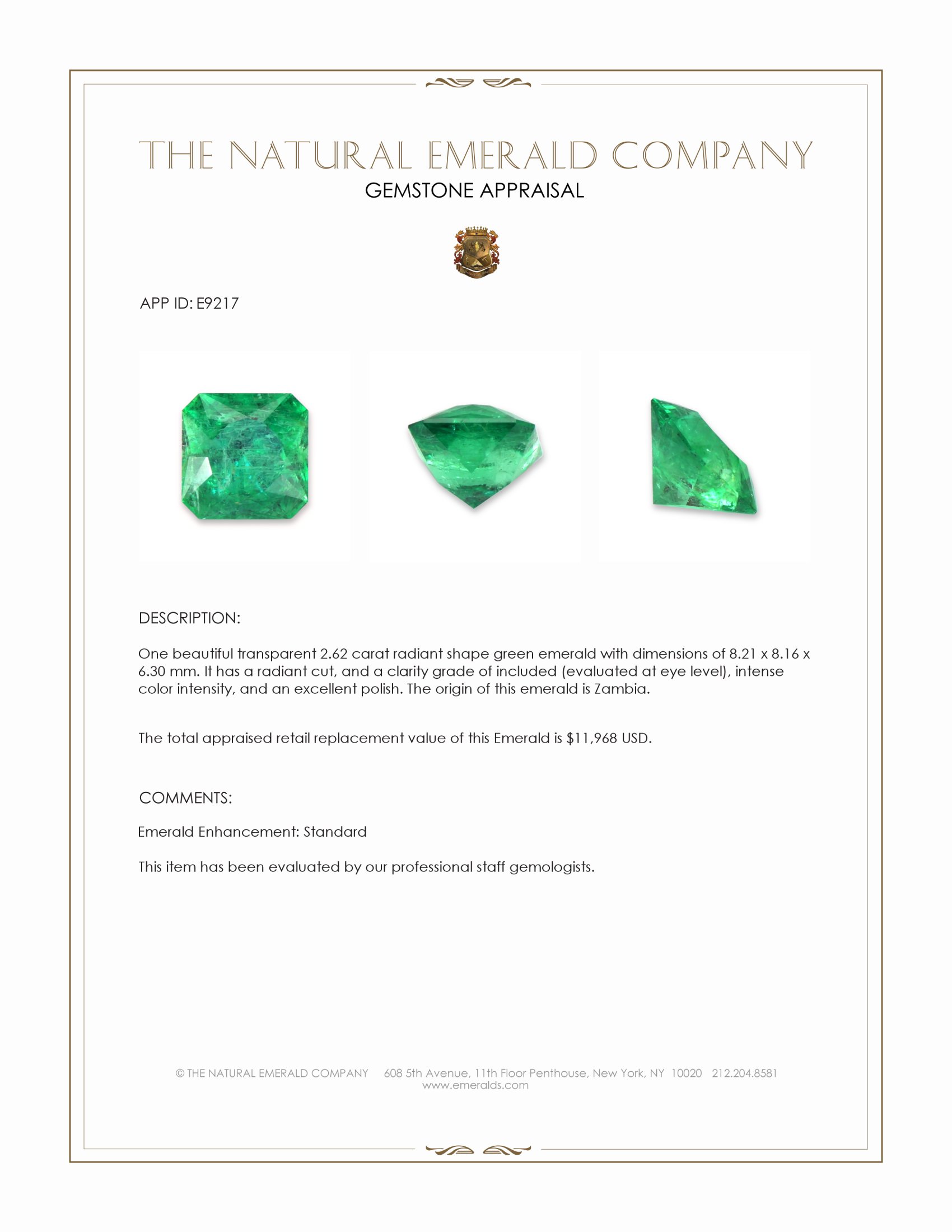 2.62 Ct. Emerald from Zambia