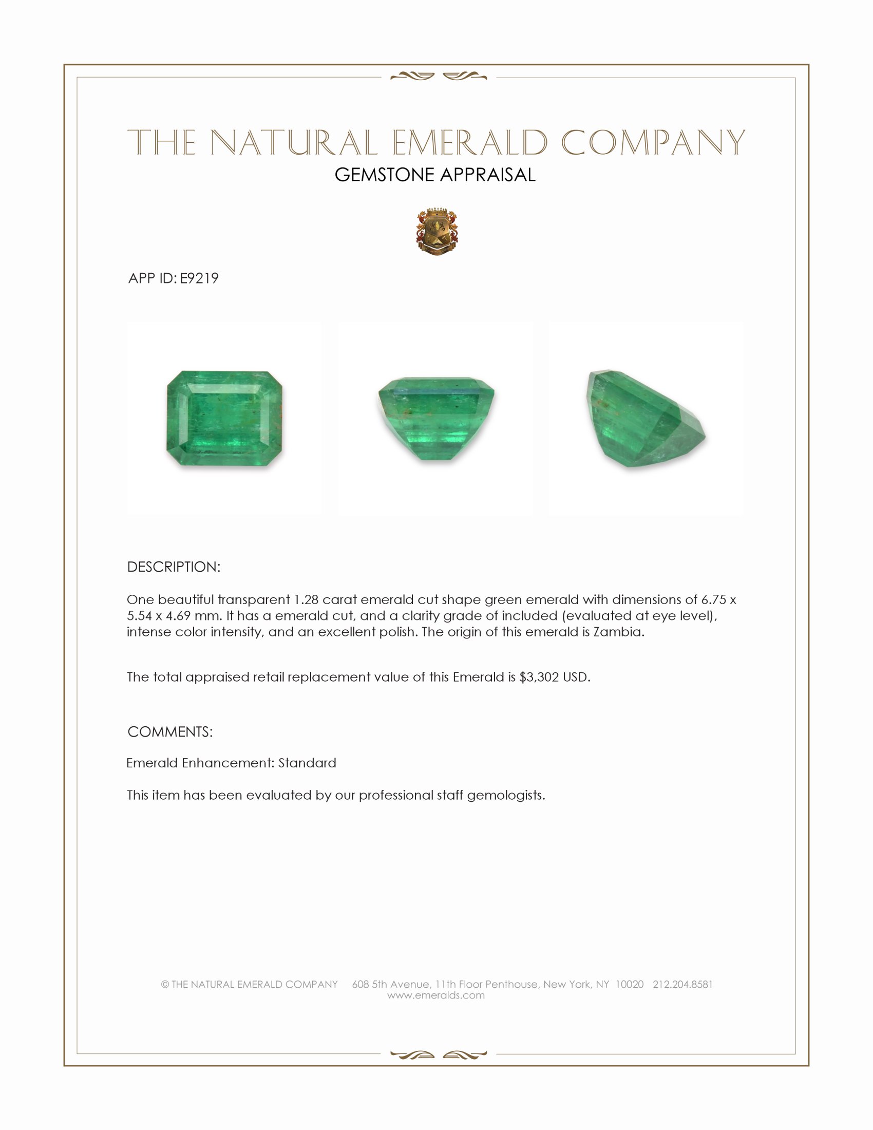 1.28 Ct. Emerald from Zambia