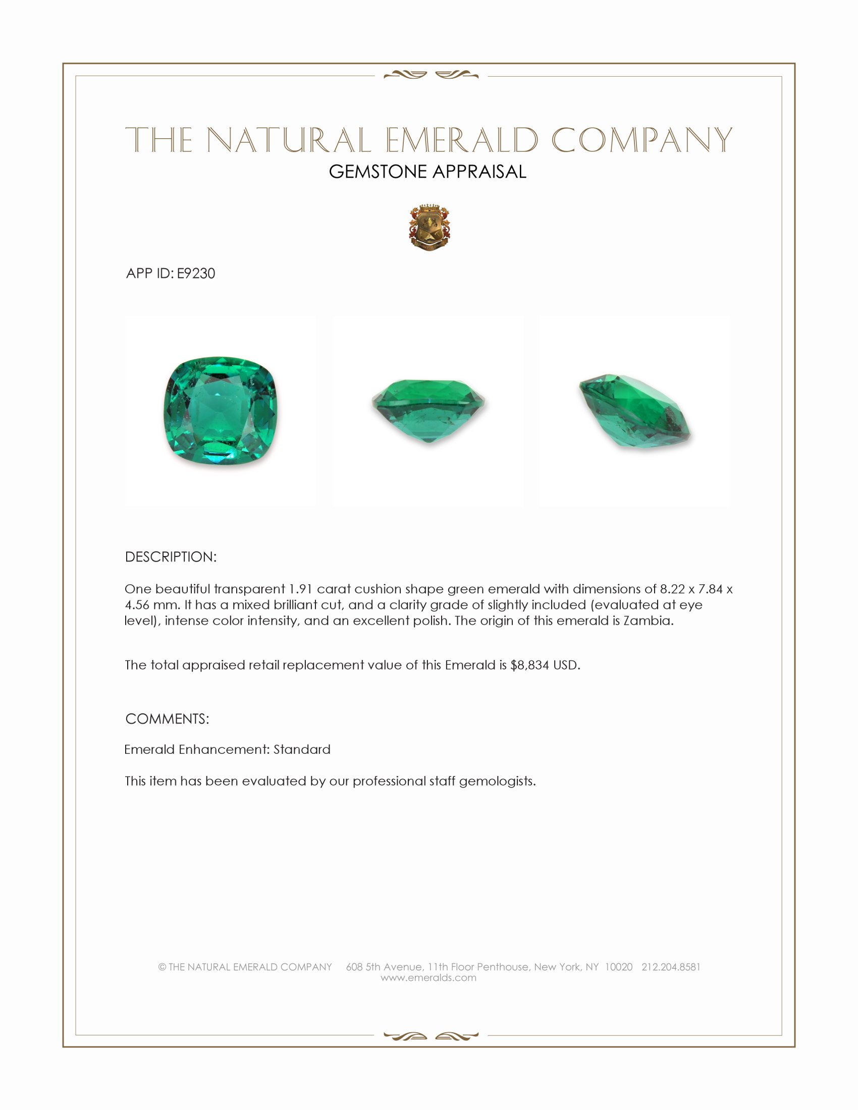 1.91 Ct. Emerald from Zambia