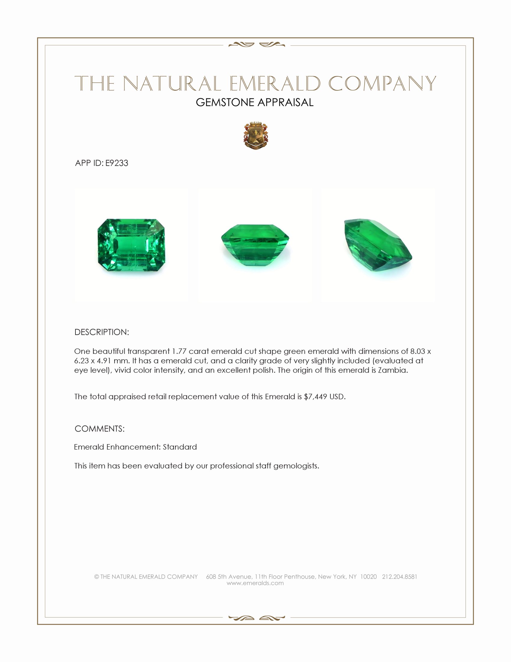 1.77 Ct. Emerald from Zambia
