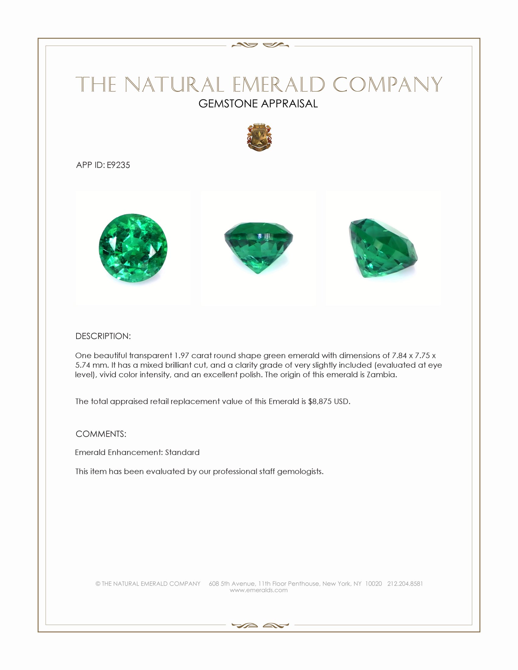 1.97 Ct. Emerald from Zambia