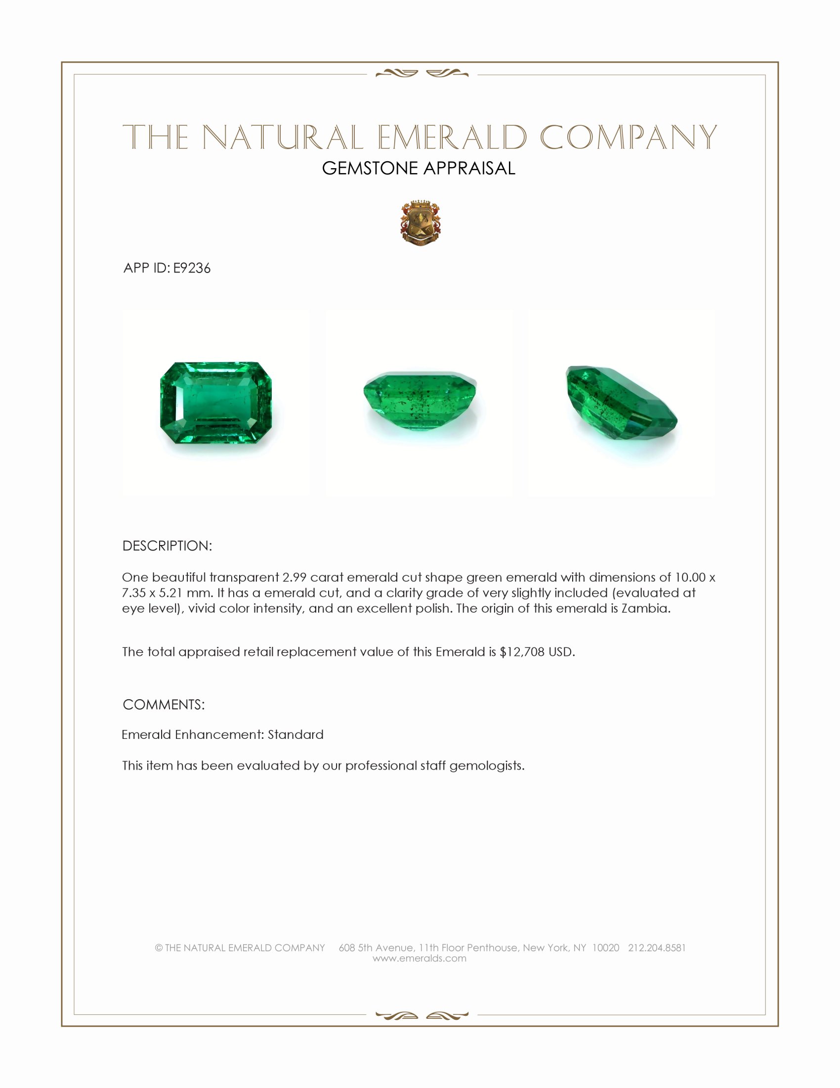 2.99 Ct. Emerald from Zambia