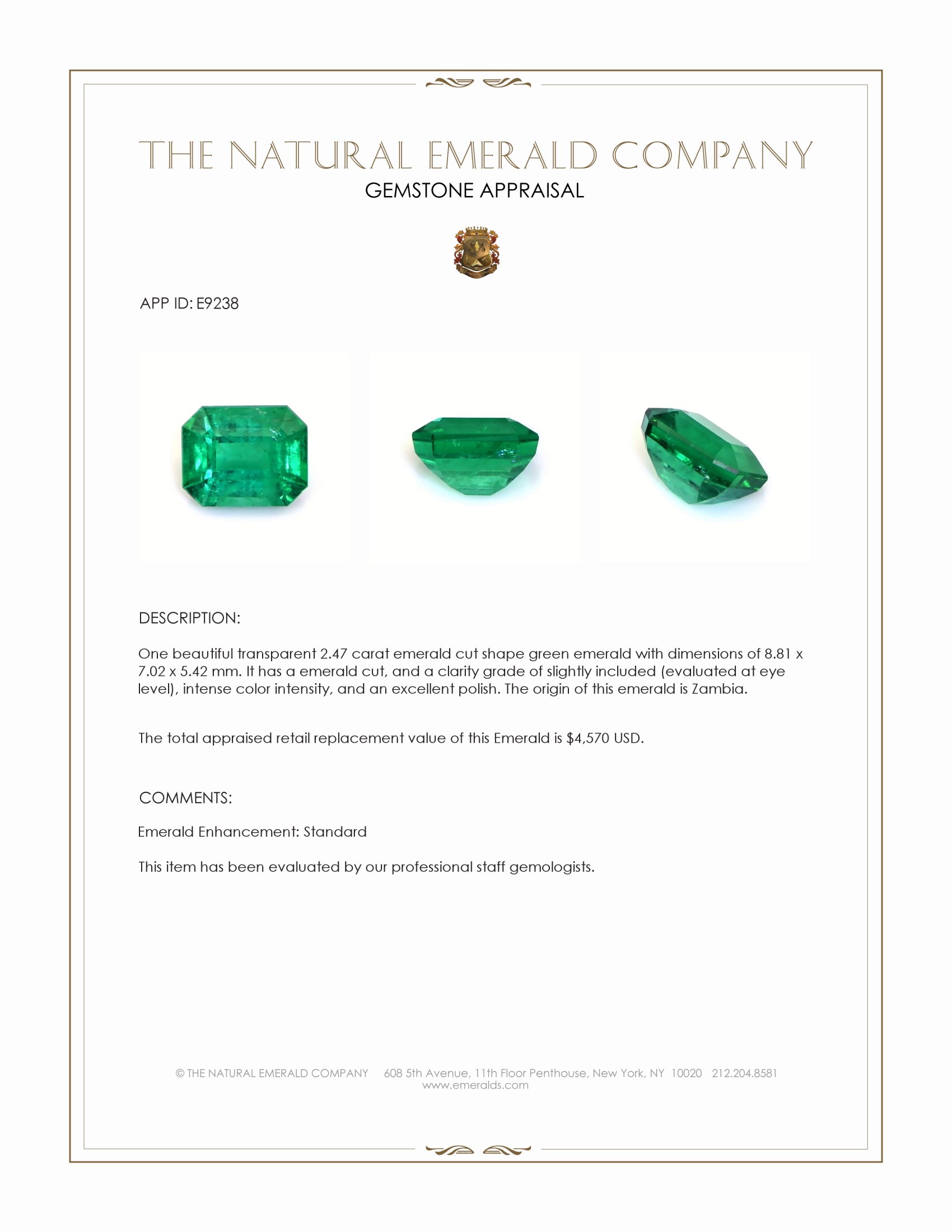 2.47 Ct. Emerald from Zambia