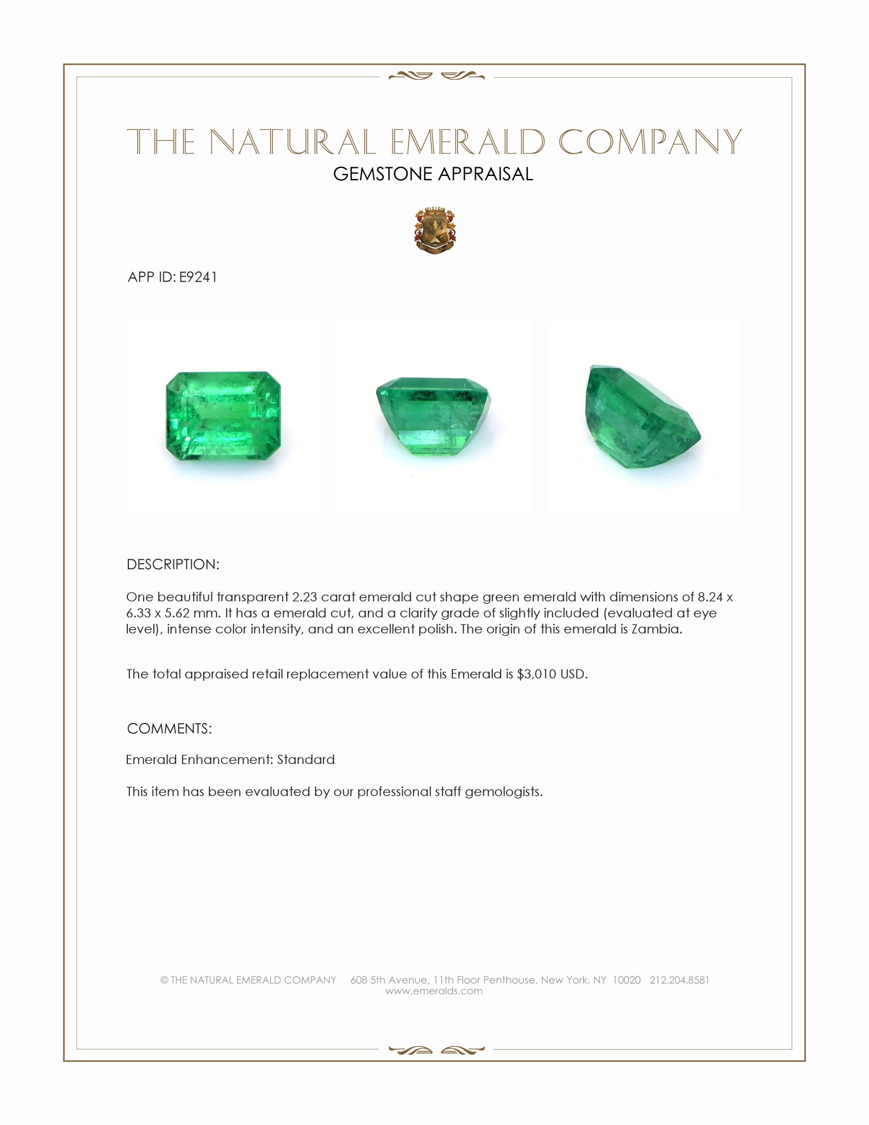 2.23 Ct. Emerald from Zambia