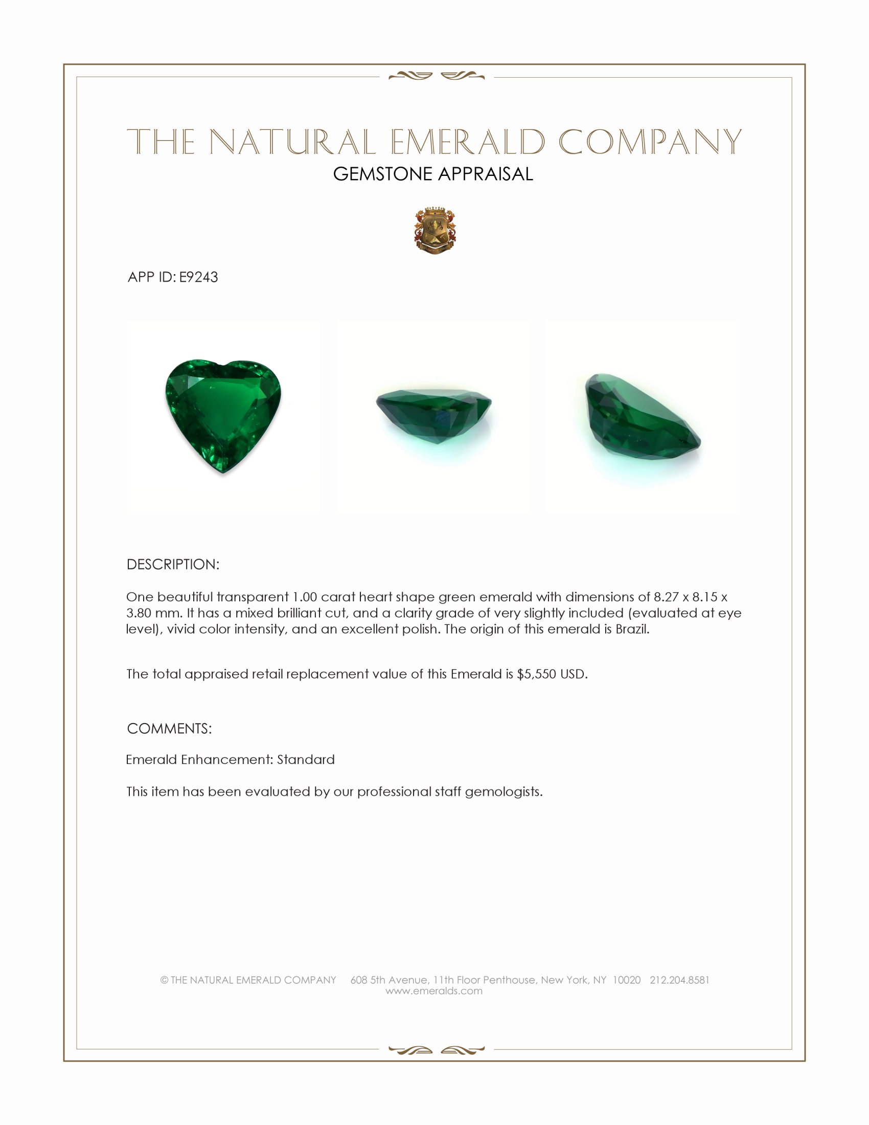 1.00 Ct. Emerald from Brazil