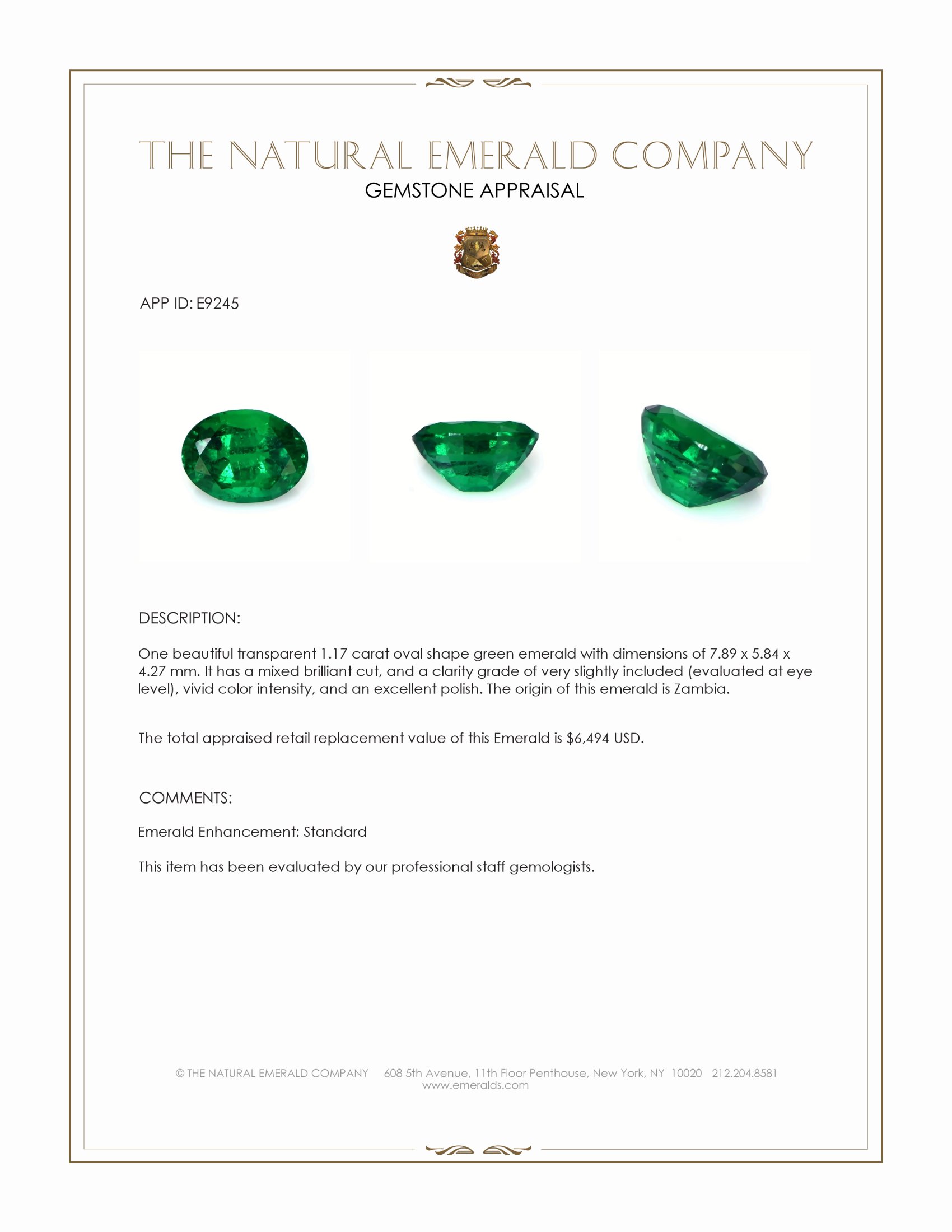 1.17 Ct. Emerald from Zambia