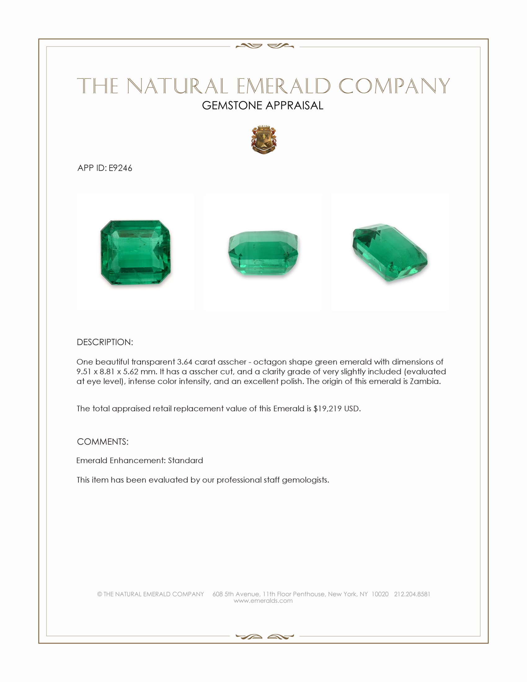3.64 Ct. Emerald from Zambia