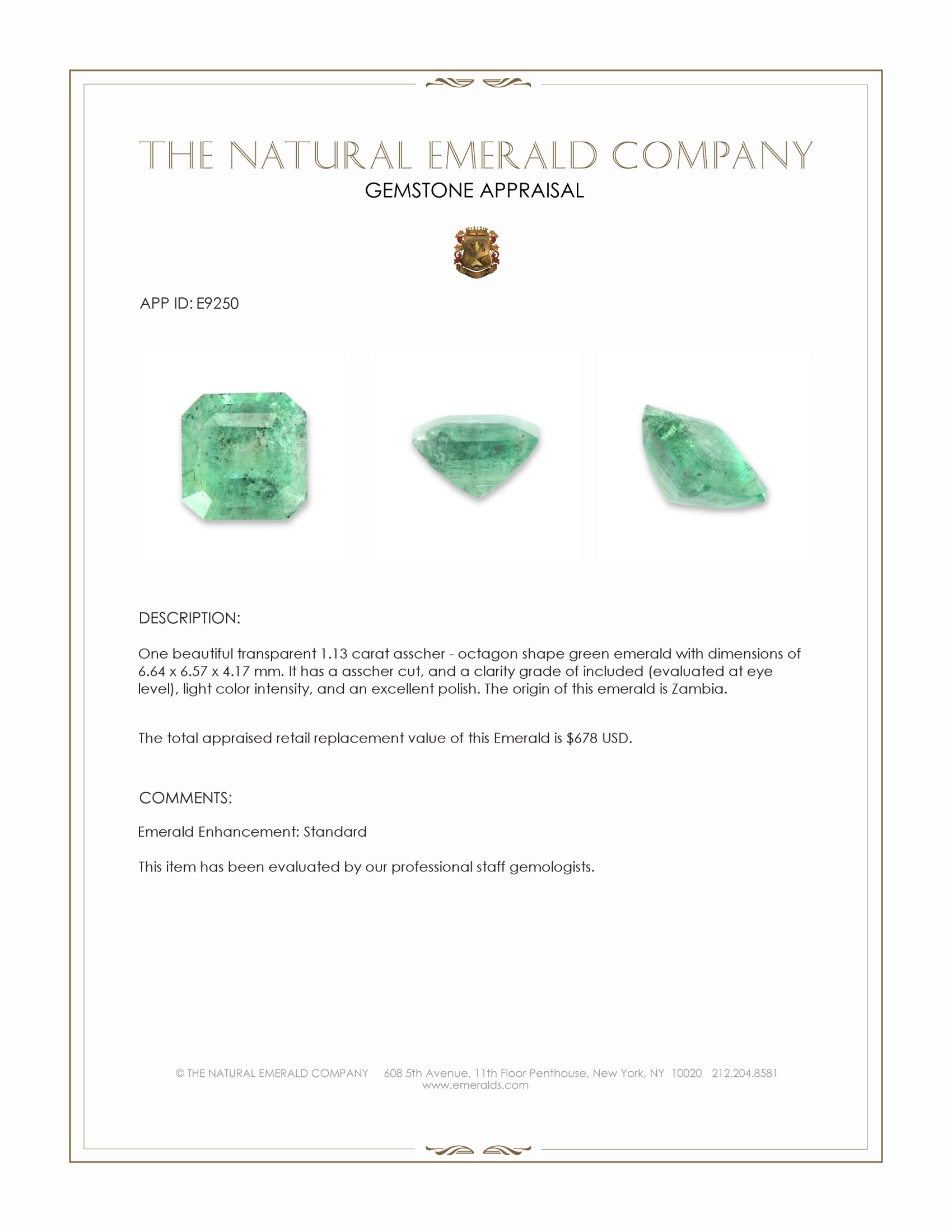 1.13 Ct. Emerald from Zambia