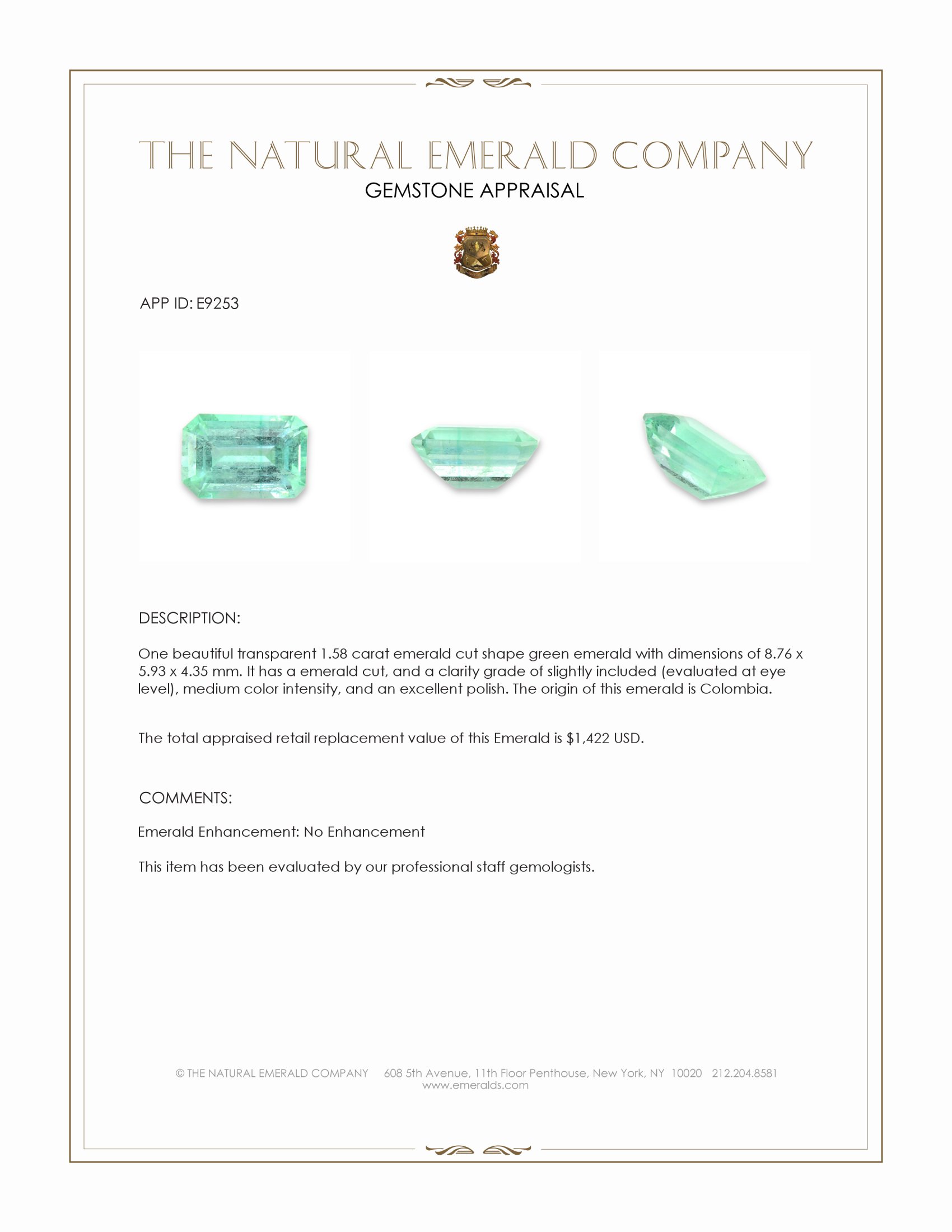 1.58 Ct. Emerald from Colombia