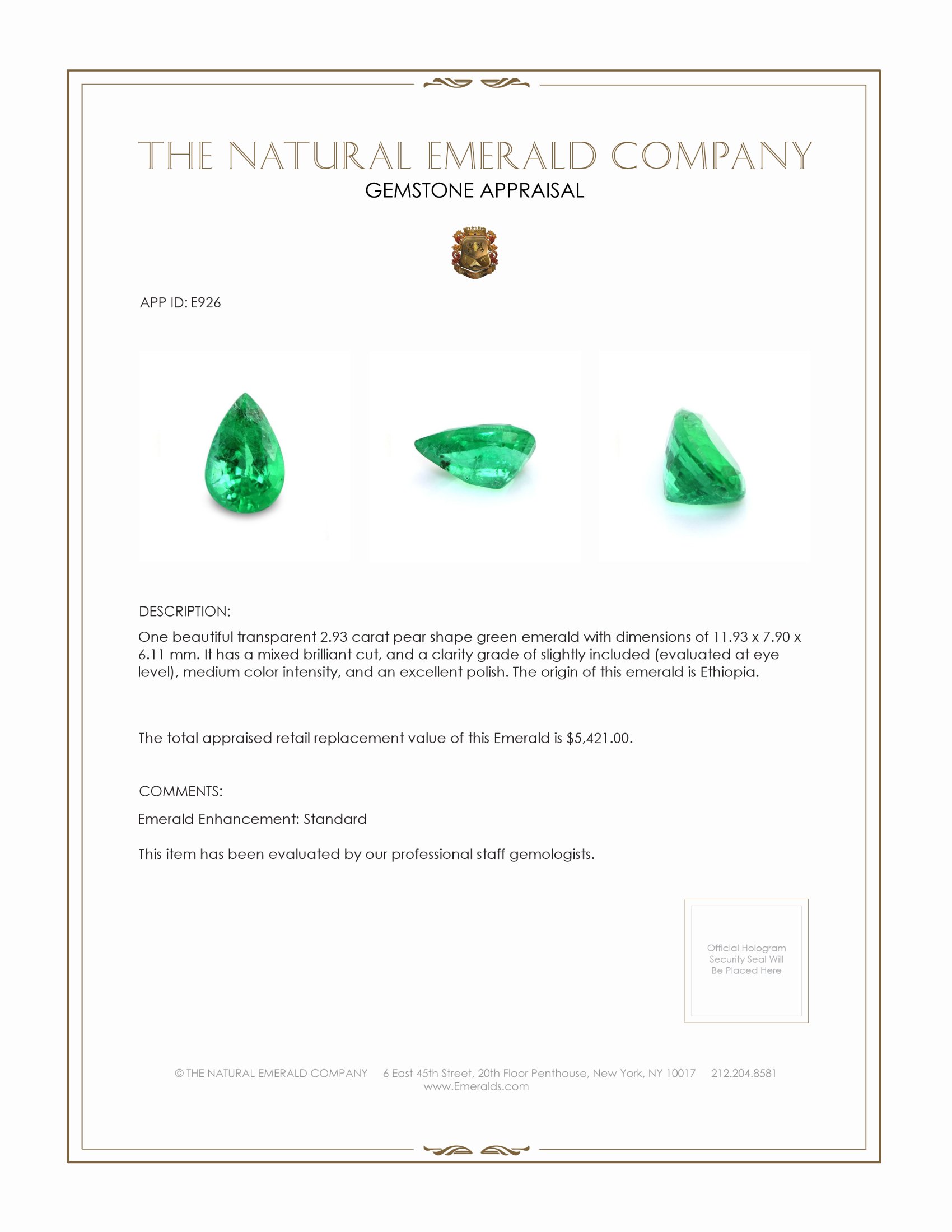 2.93 Ct. Emerald from Ethiopia