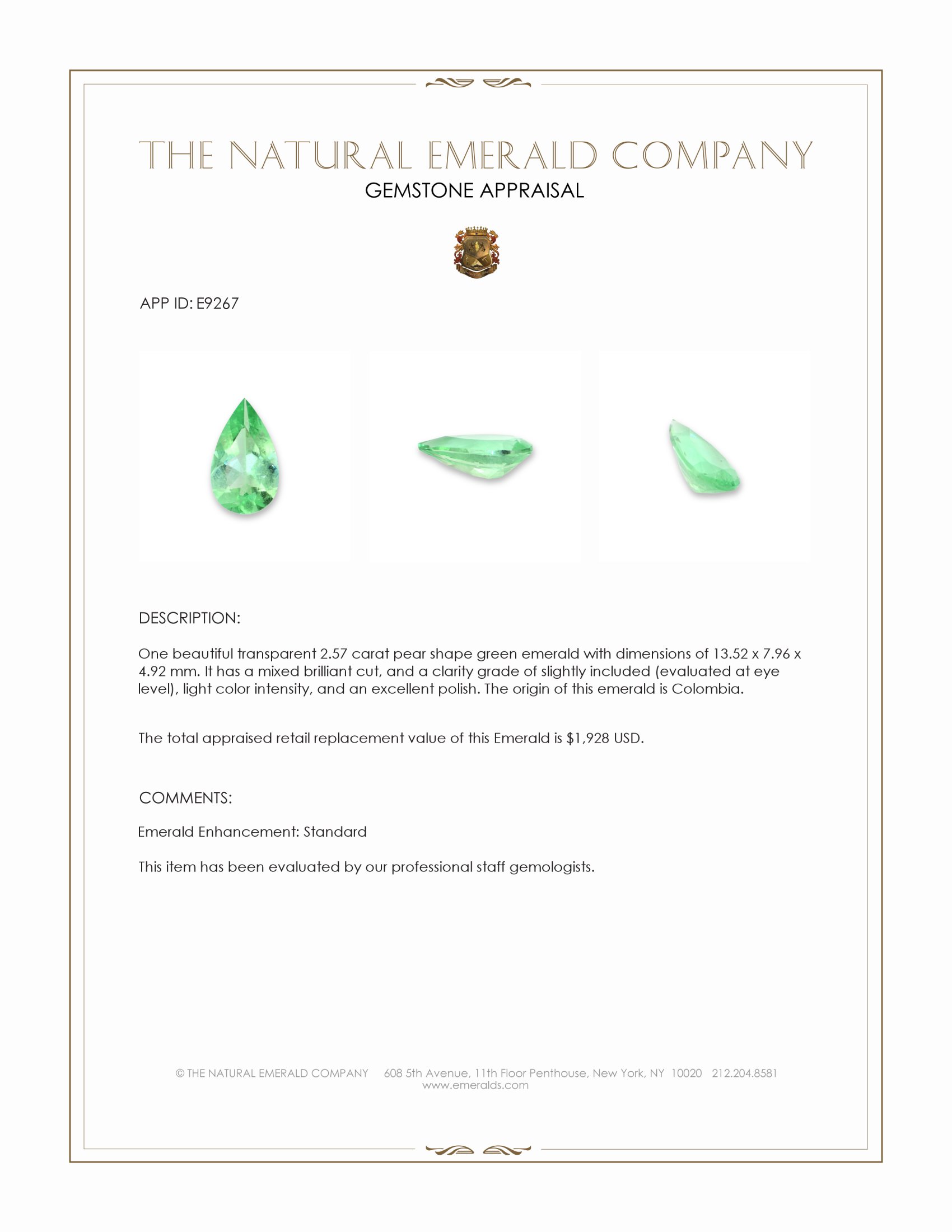 2.57 Ct. Emerald from Colombia