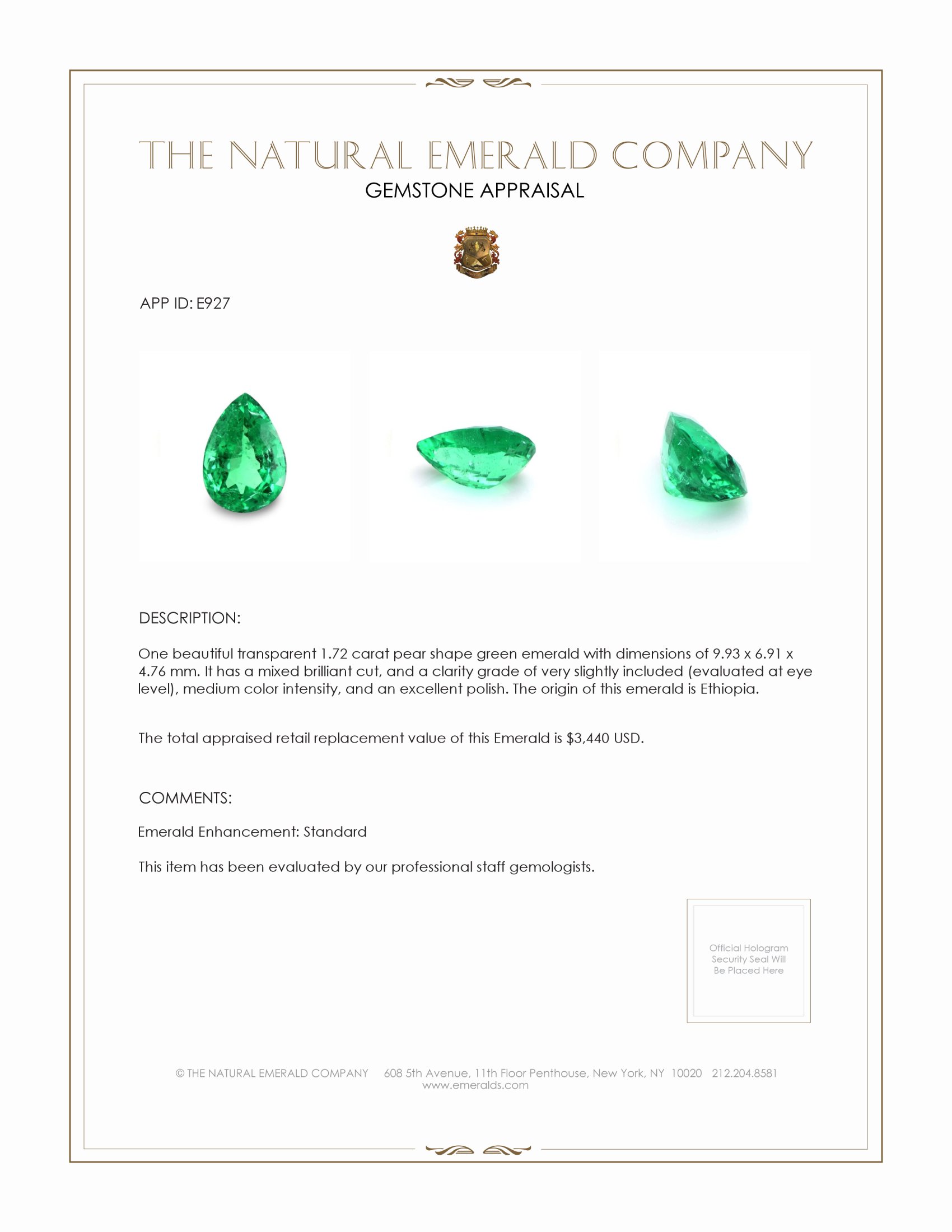 1.72 Ct. Emerald from Ethiopia