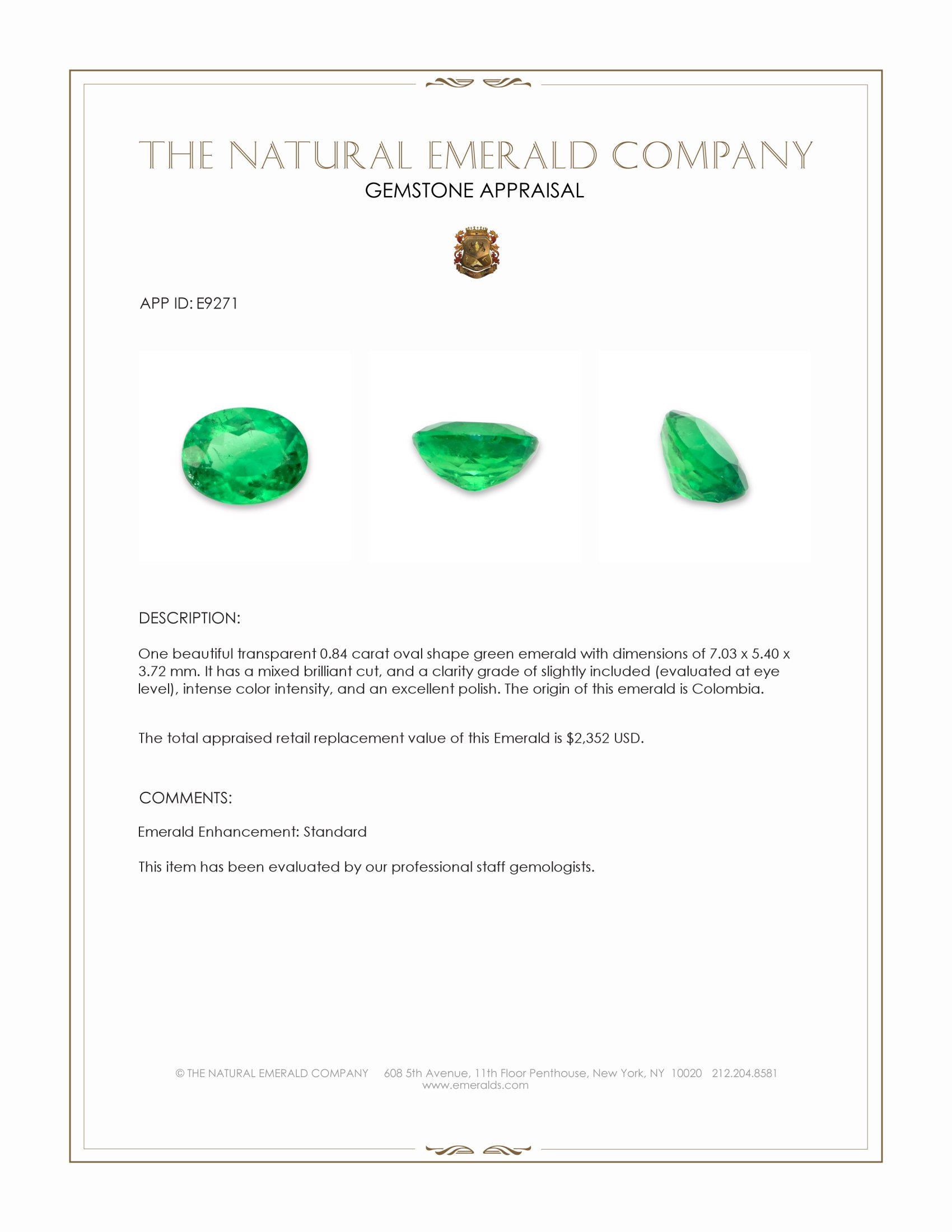 0.84 Ct. Emerald from Colombia