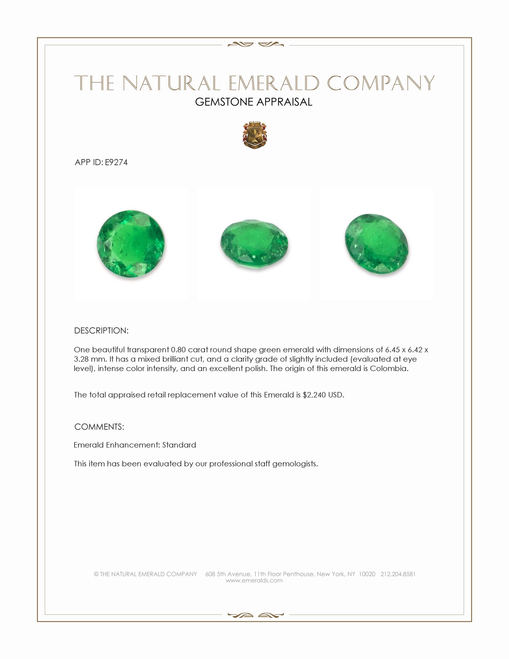 0.80 Ct. Emerald from Colombia