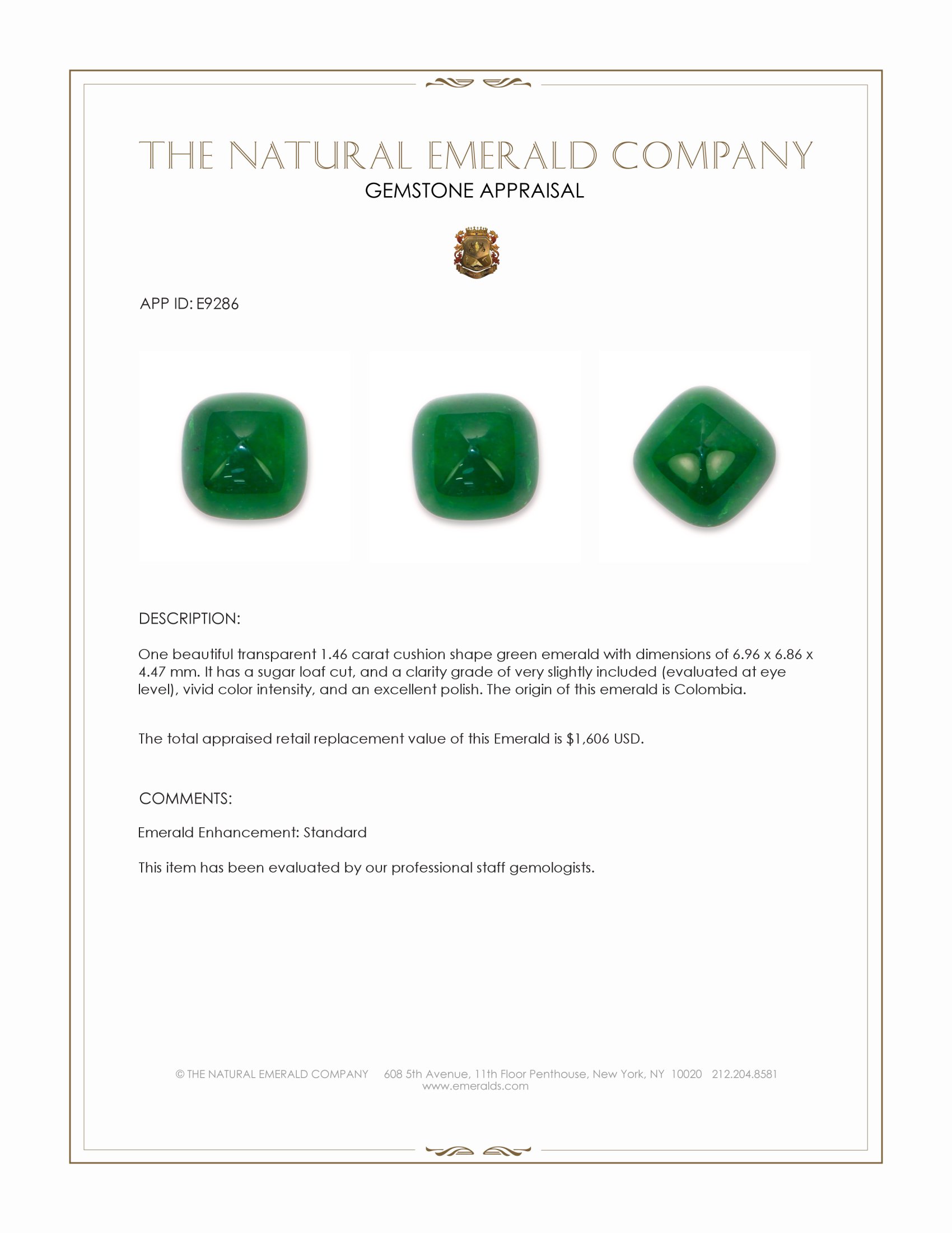1.46 Ct. Cabochon Emerald from Colombia