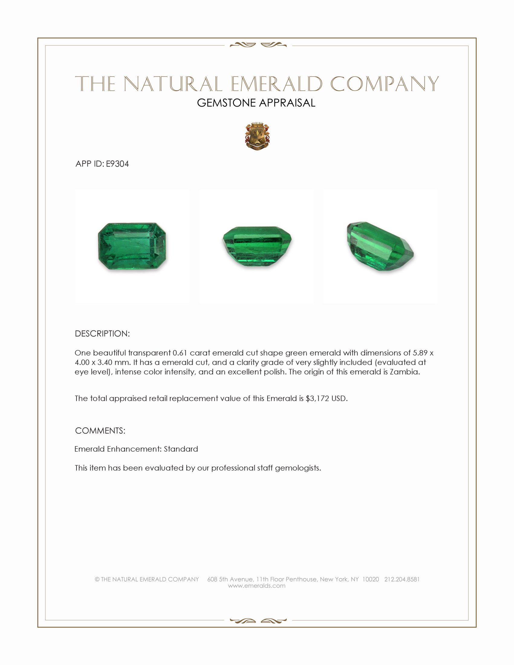 0.61 Ct. Emerald from Zambia