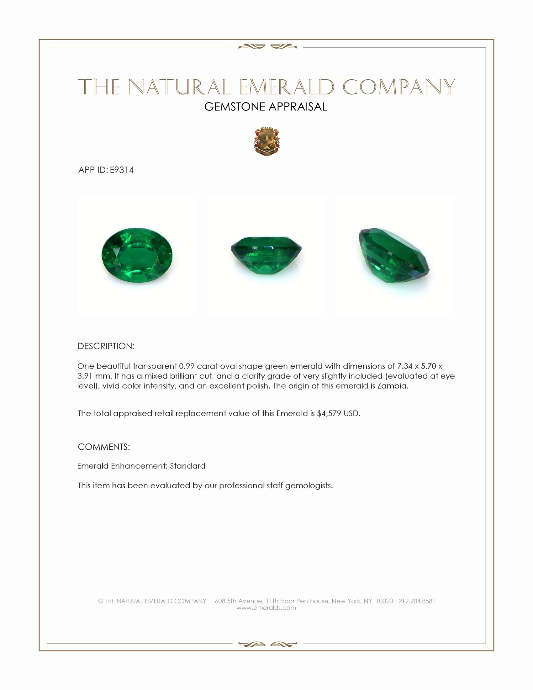 0.99 Ct. Emerald from Zambia