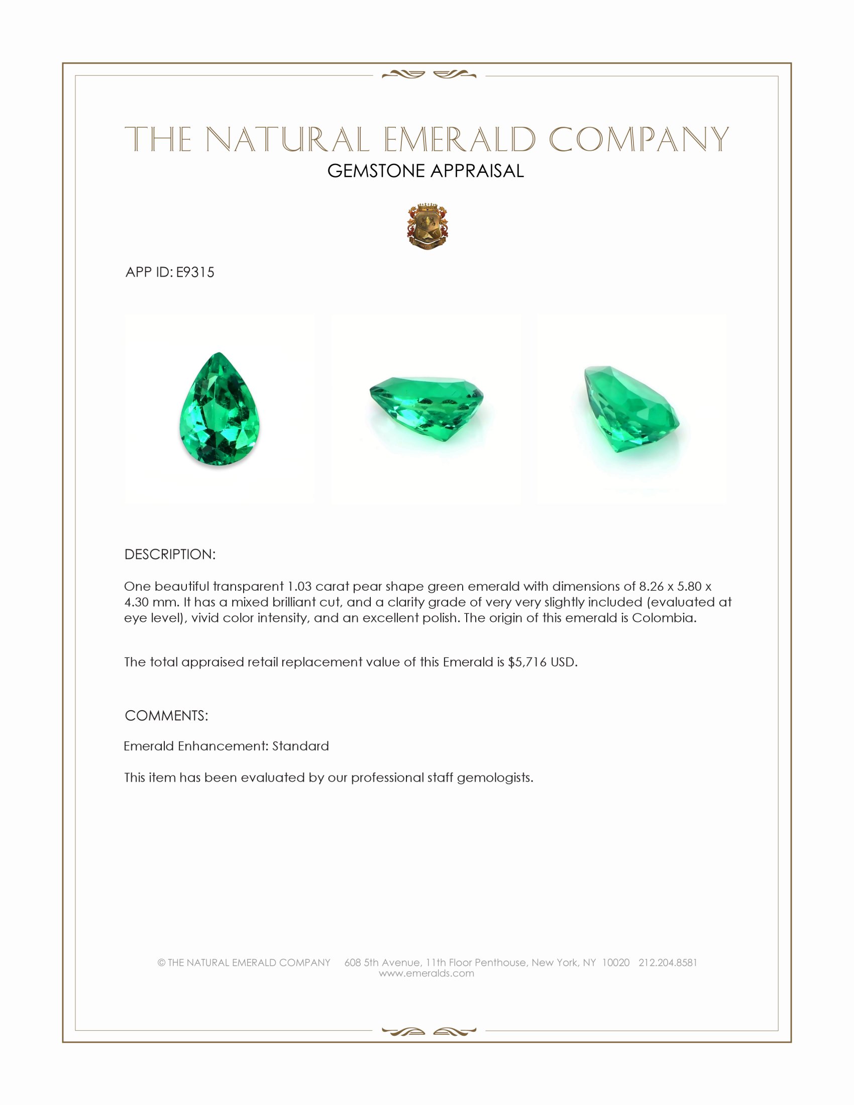 1.03 Ct. Emerald from Colombia