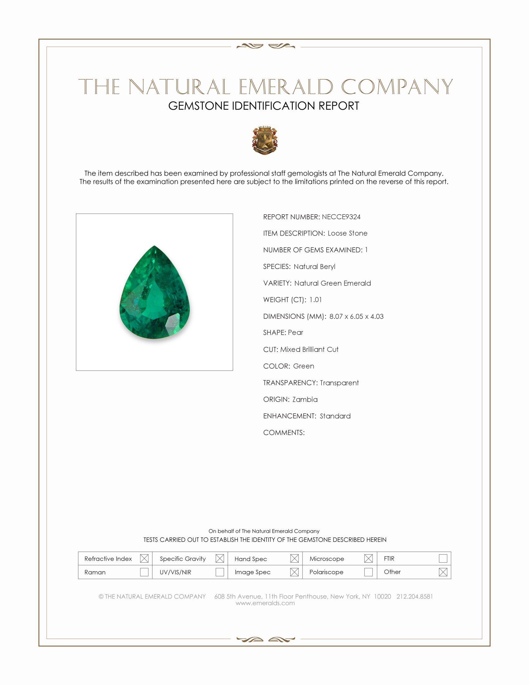 1.01 Ct. Emerald from Zambia