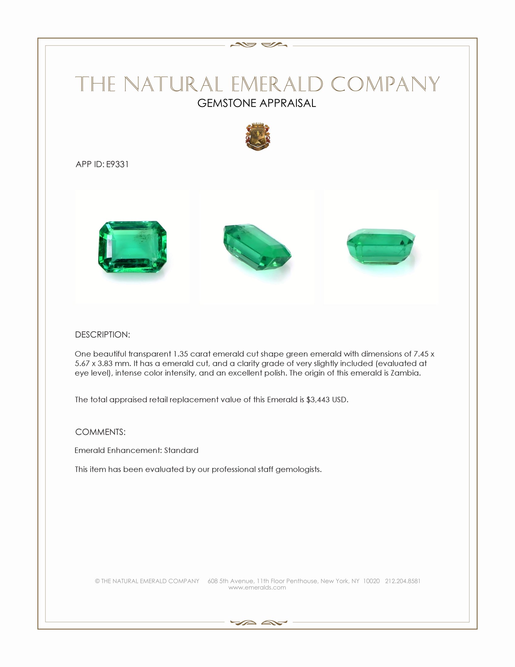 1.35 Ct. Emerald from Zambia