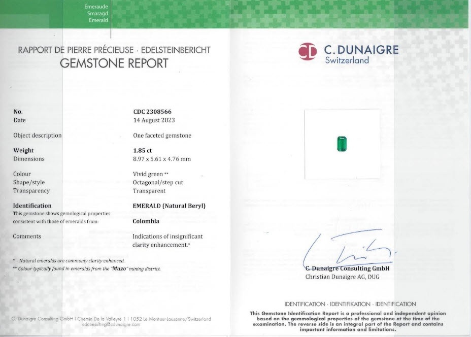 1.85 Ct. Emerald from Colombia - Muzo