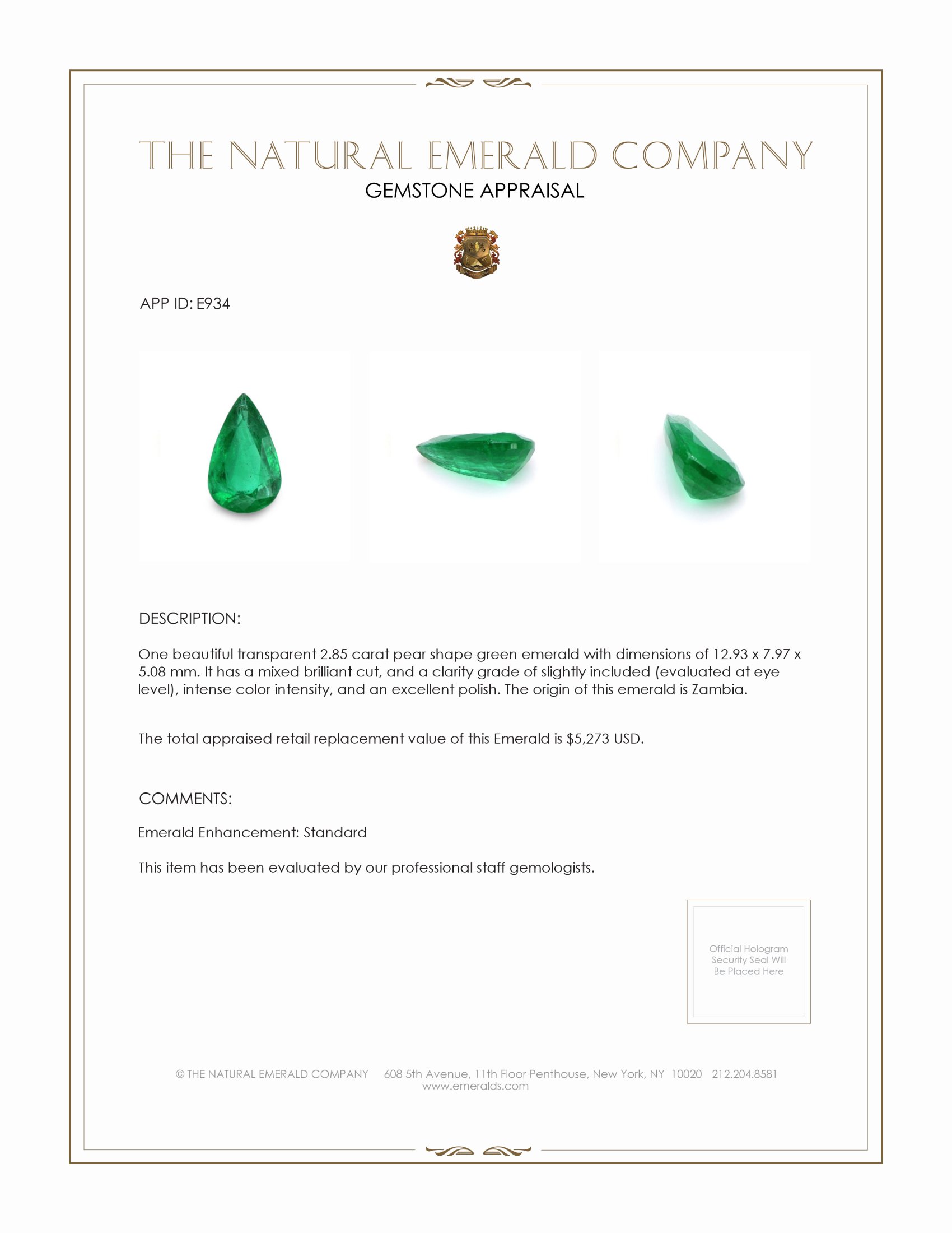 2.85 Ct. Emerald from Zambia