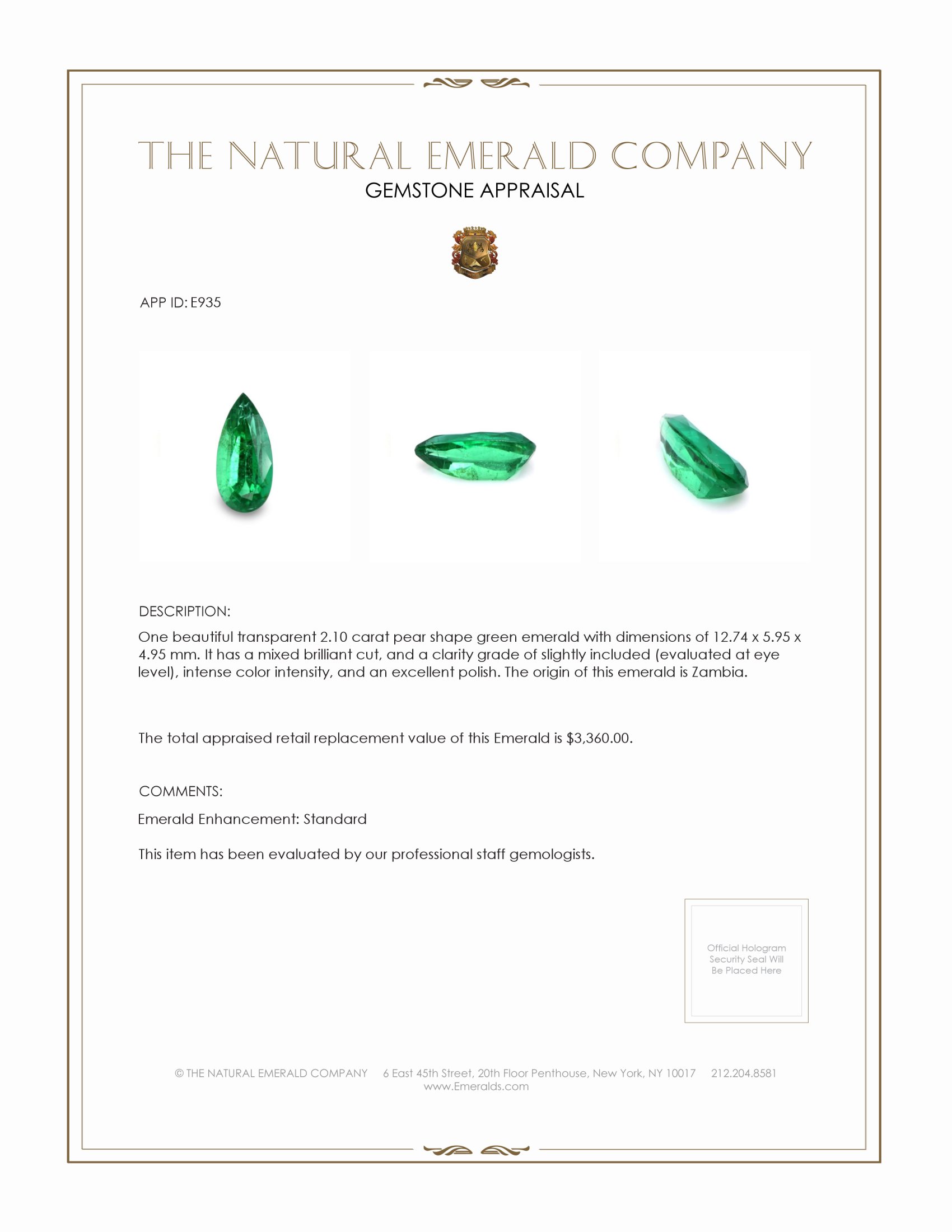2.10 Ct. Emerald from Zambia
