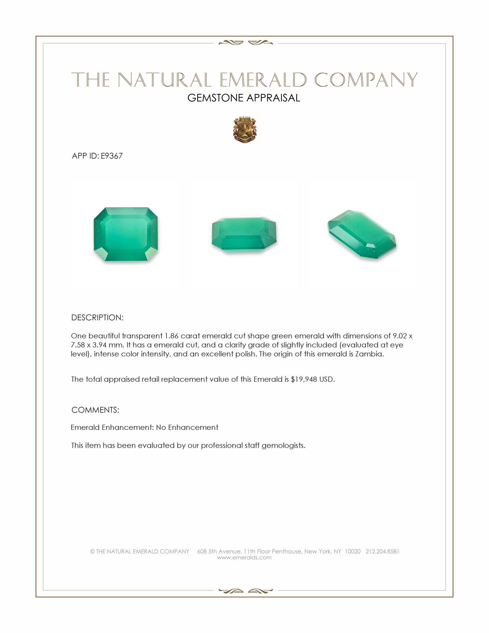 1.86 Ct. Emerald from Zambia