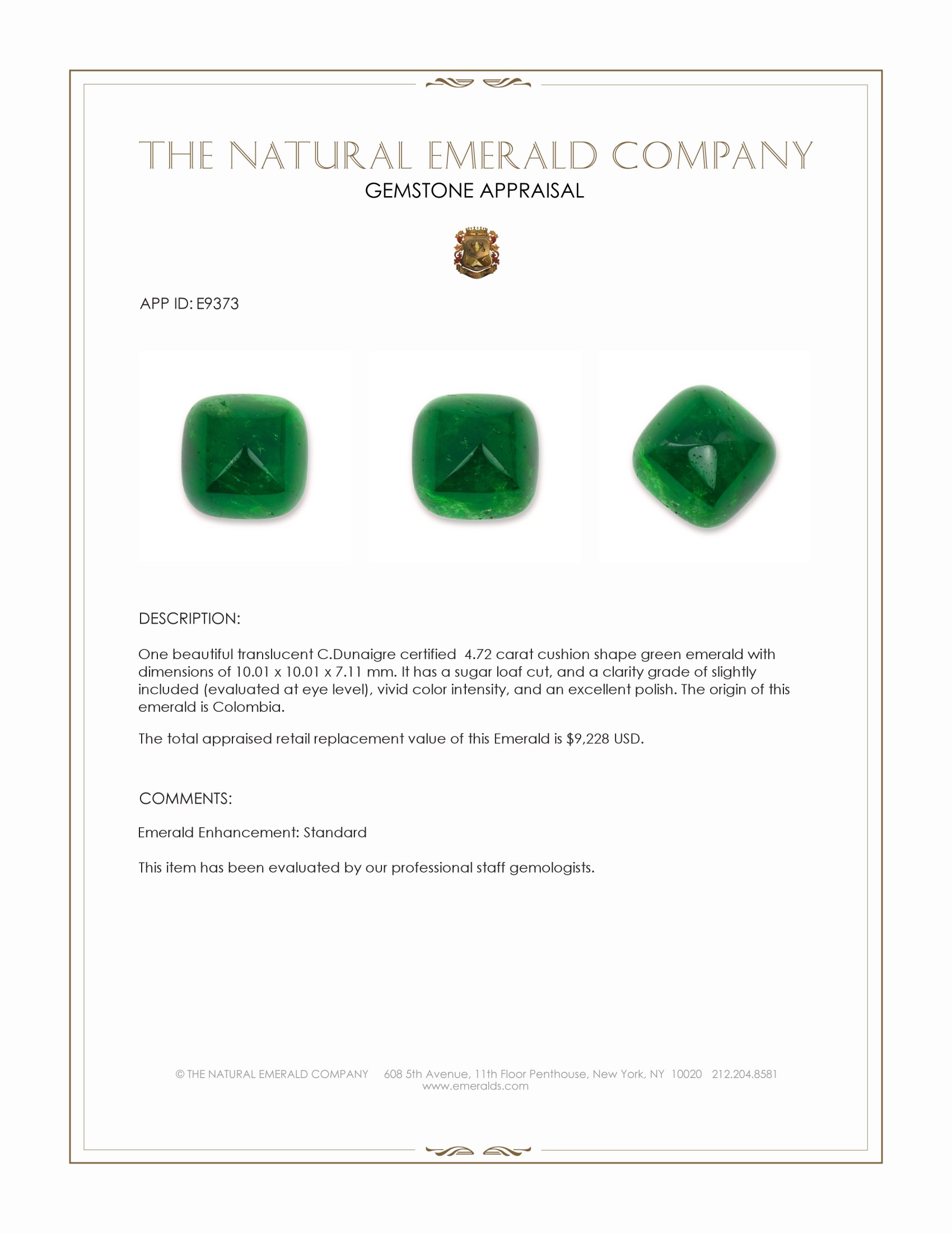 4.72 Ct. Cabochon Emerald from Colombia