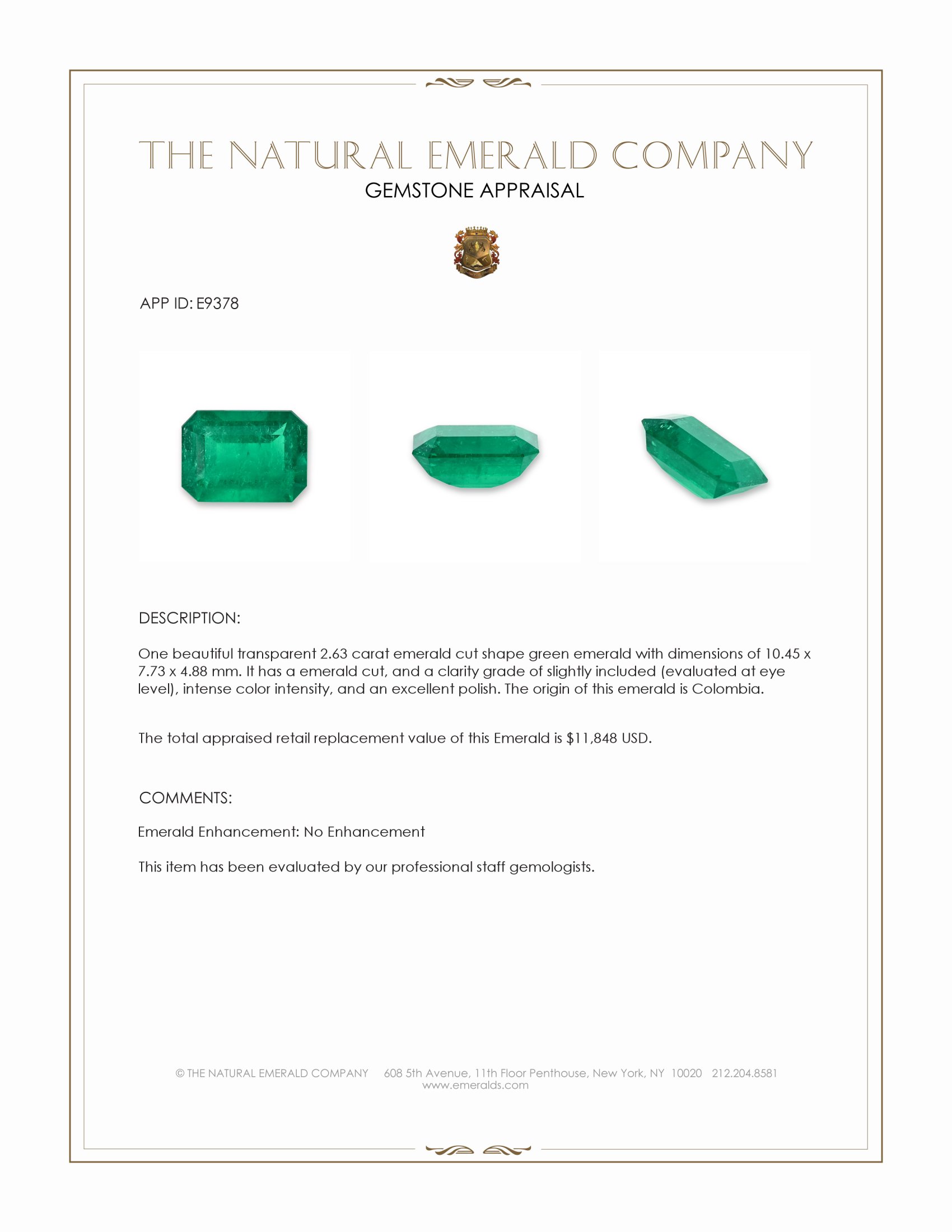 2.63 Ct. Emerald from Colombia
