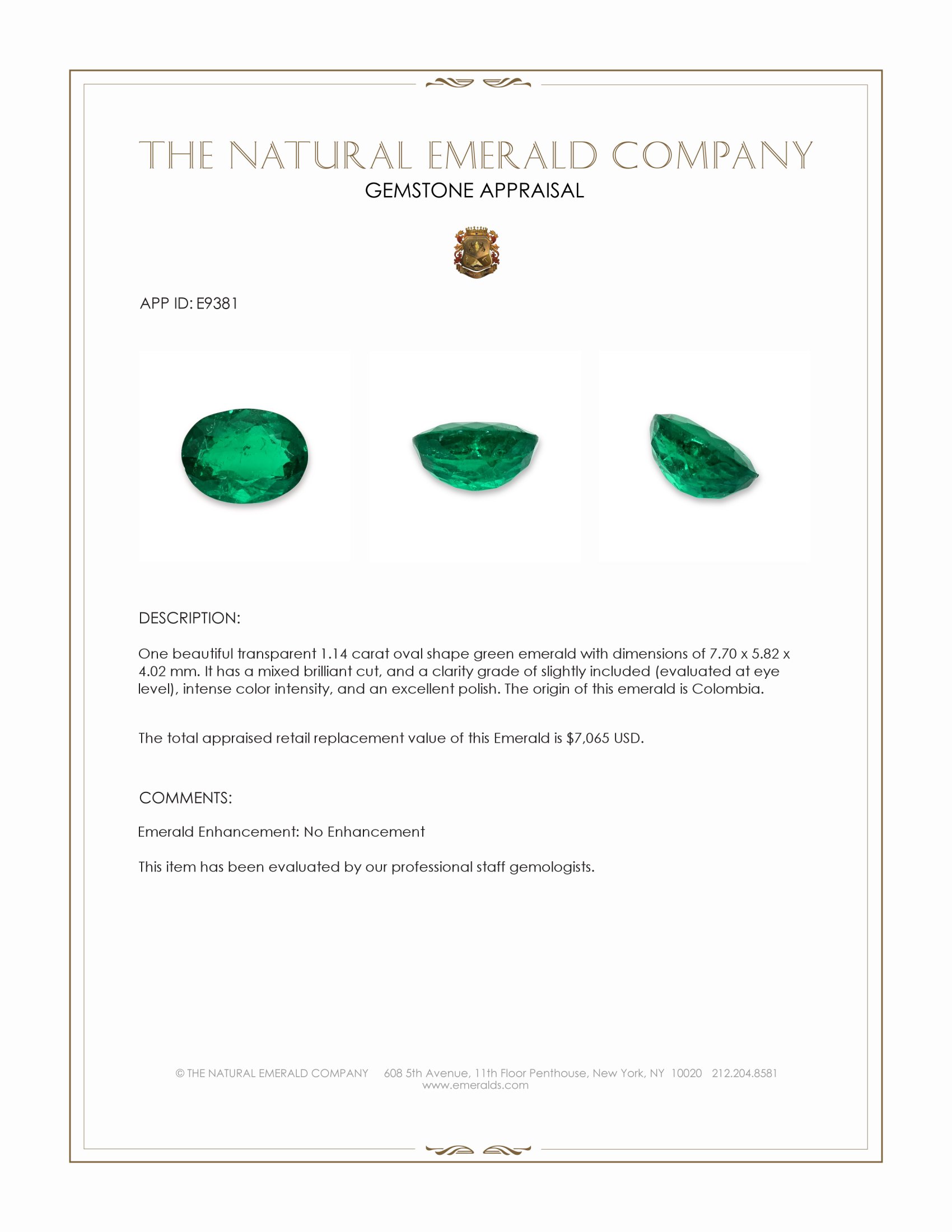 1.14 Ct. Emerald from Colombia