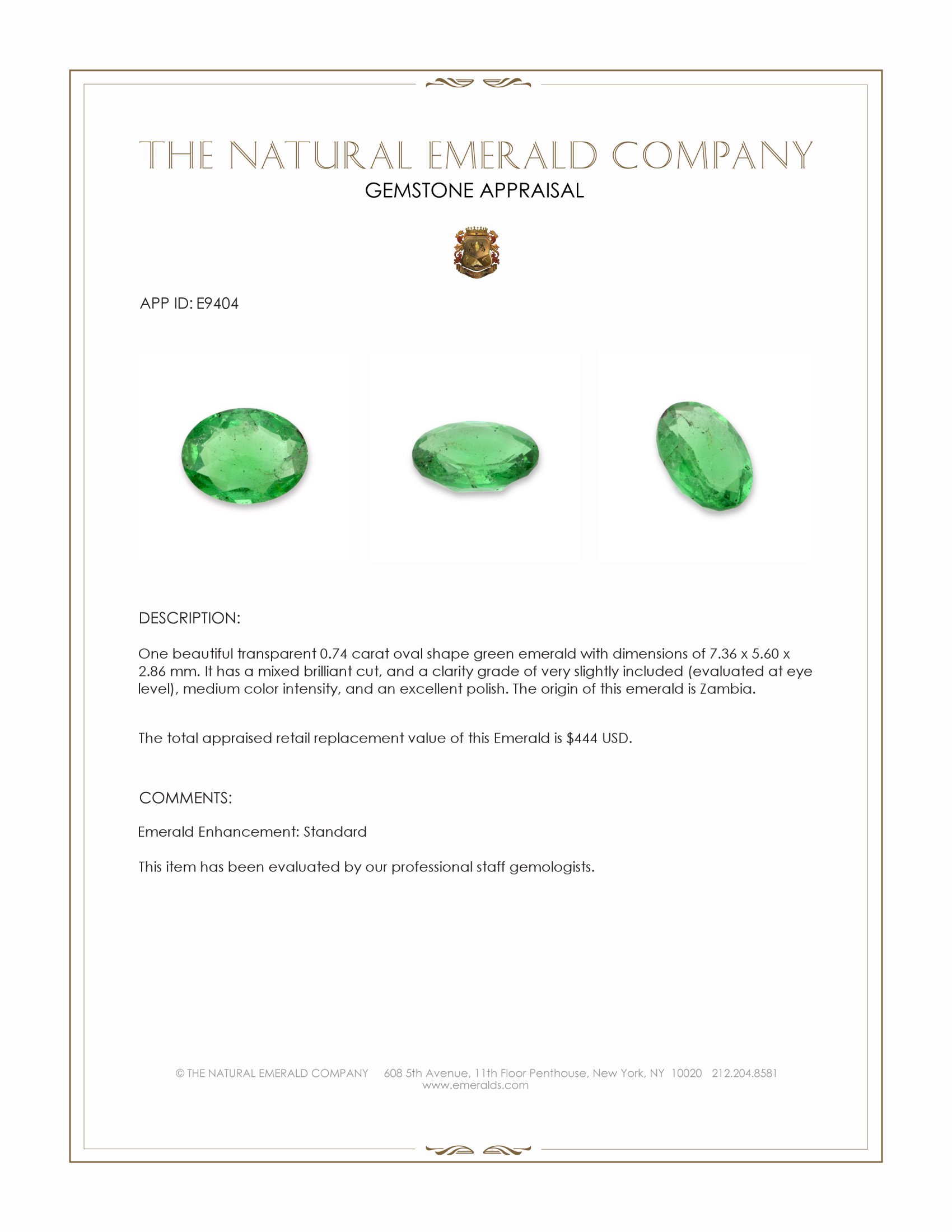 0.74 Ct. Emerald from Zambia
