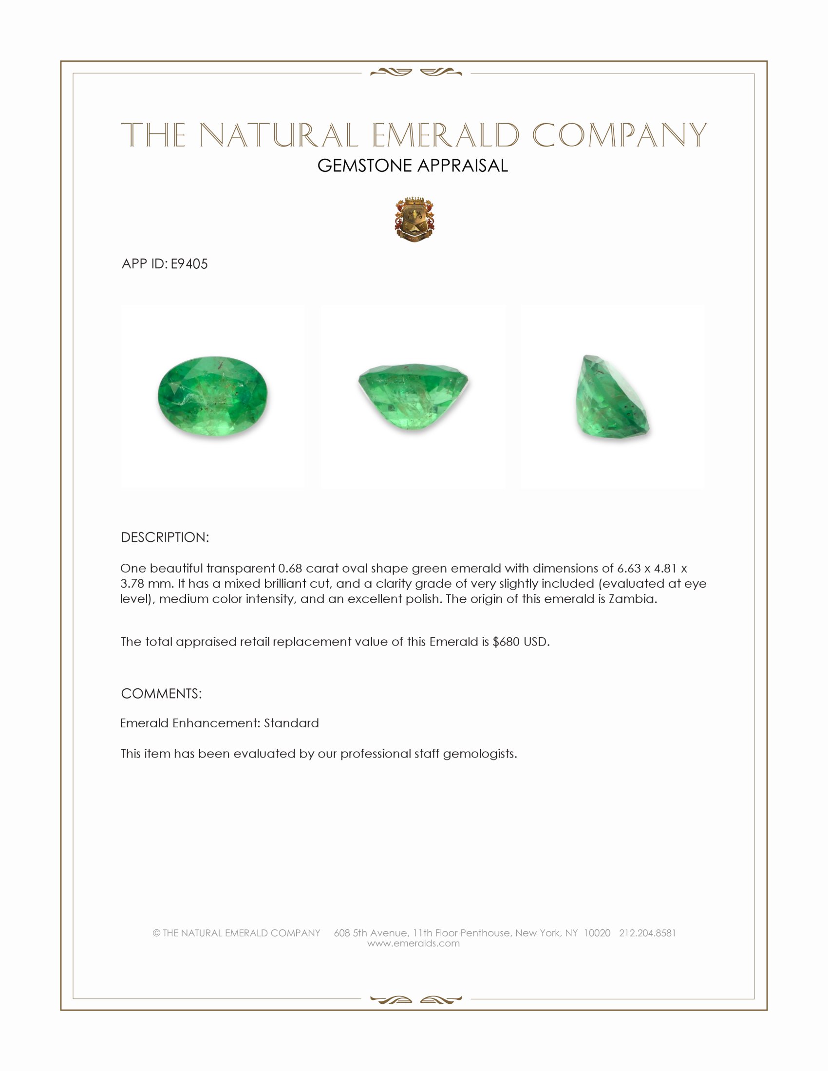 0.68 Ct. Emerald from Zambia