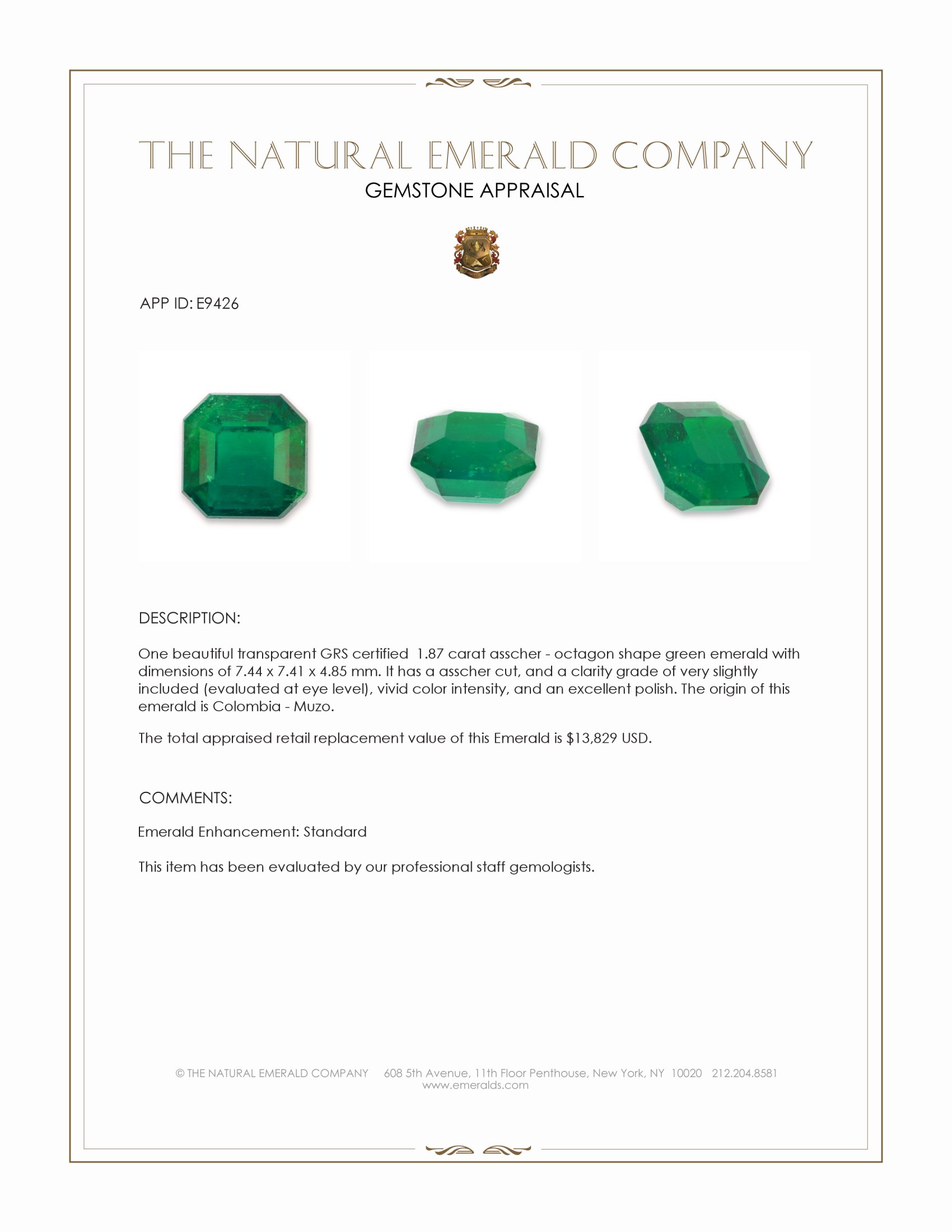1.87 Ct. Emerald from Colombia - Muzo