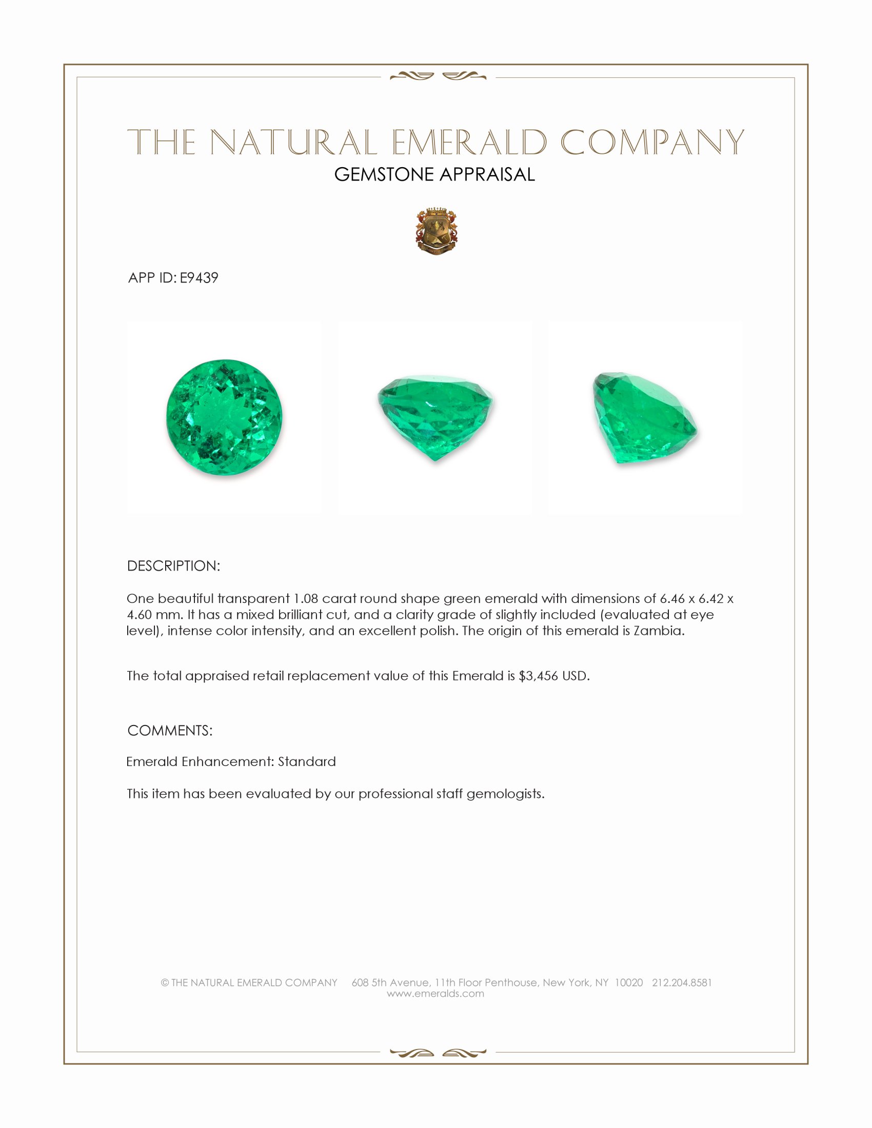 1.08 Ct. Emerald from Zambia