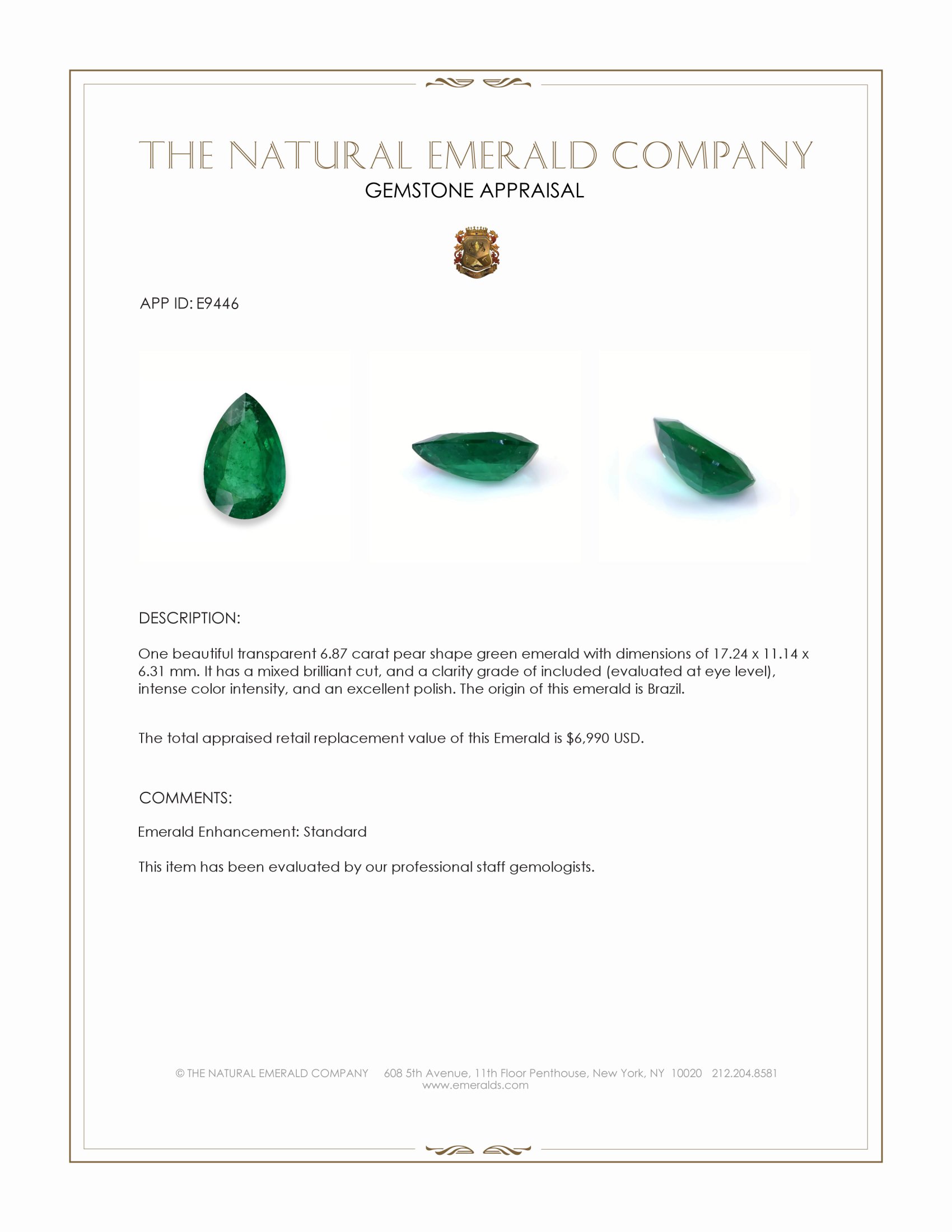 6.87 Ct. Emerald from Brazil