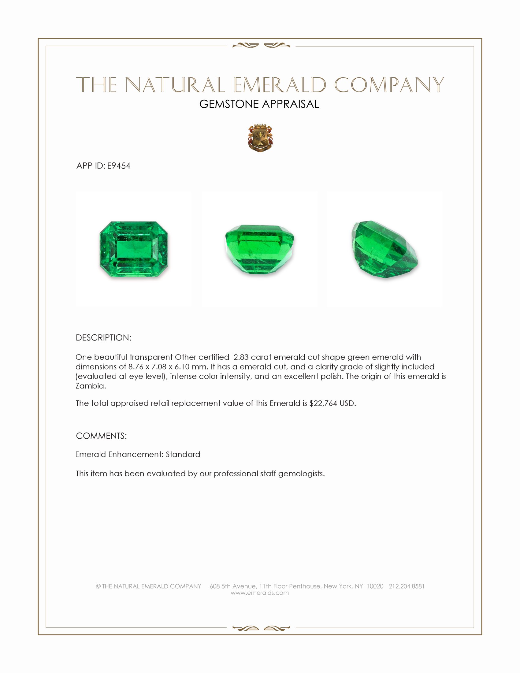 2.83 Ct. Emerald from Zambia