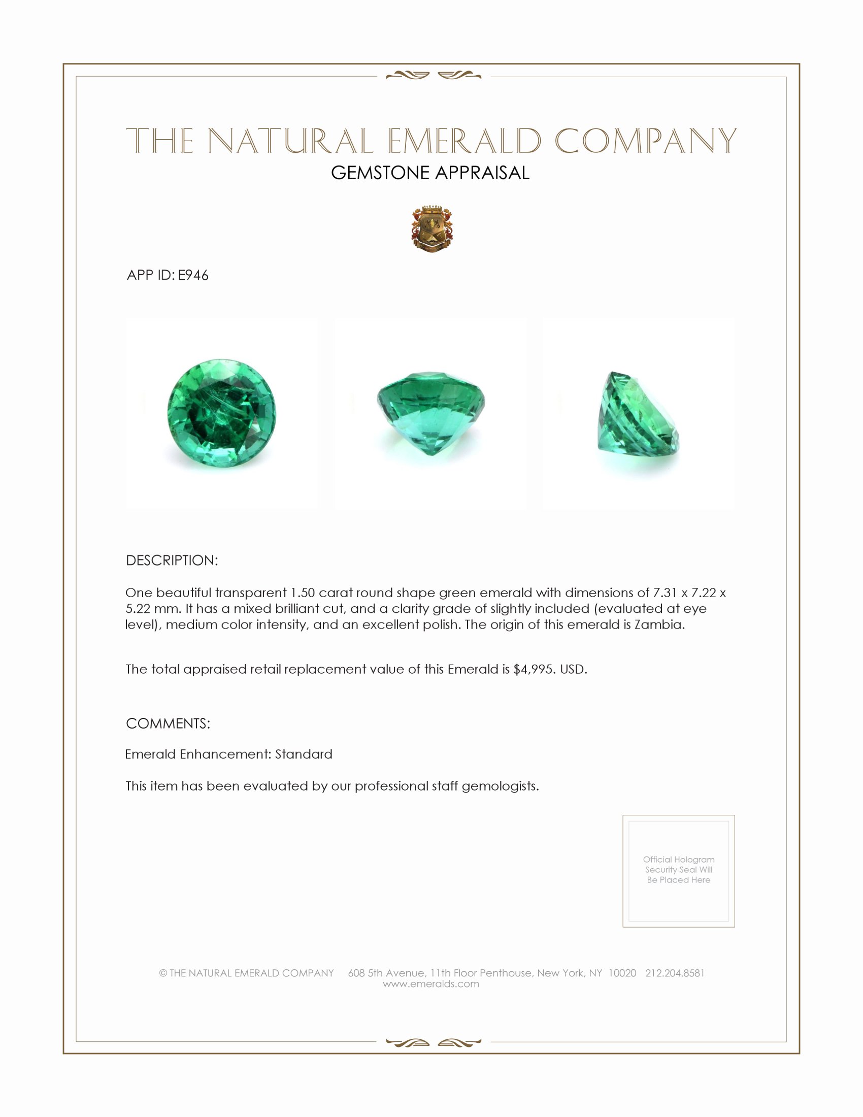 1.50 Ct. Emerald from Zambia