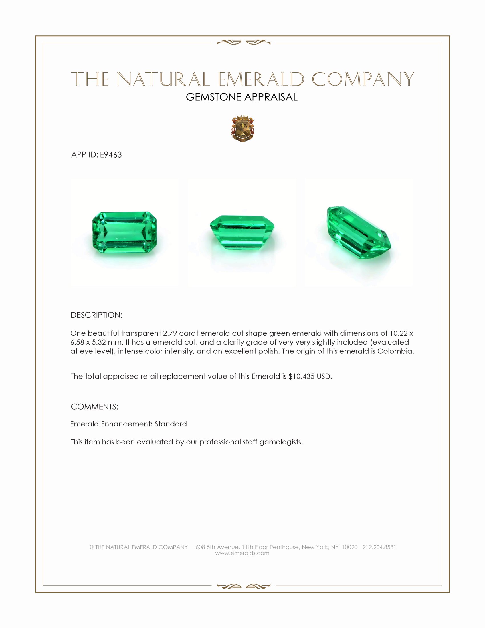 2.79 Ct. Emerald from Colombia