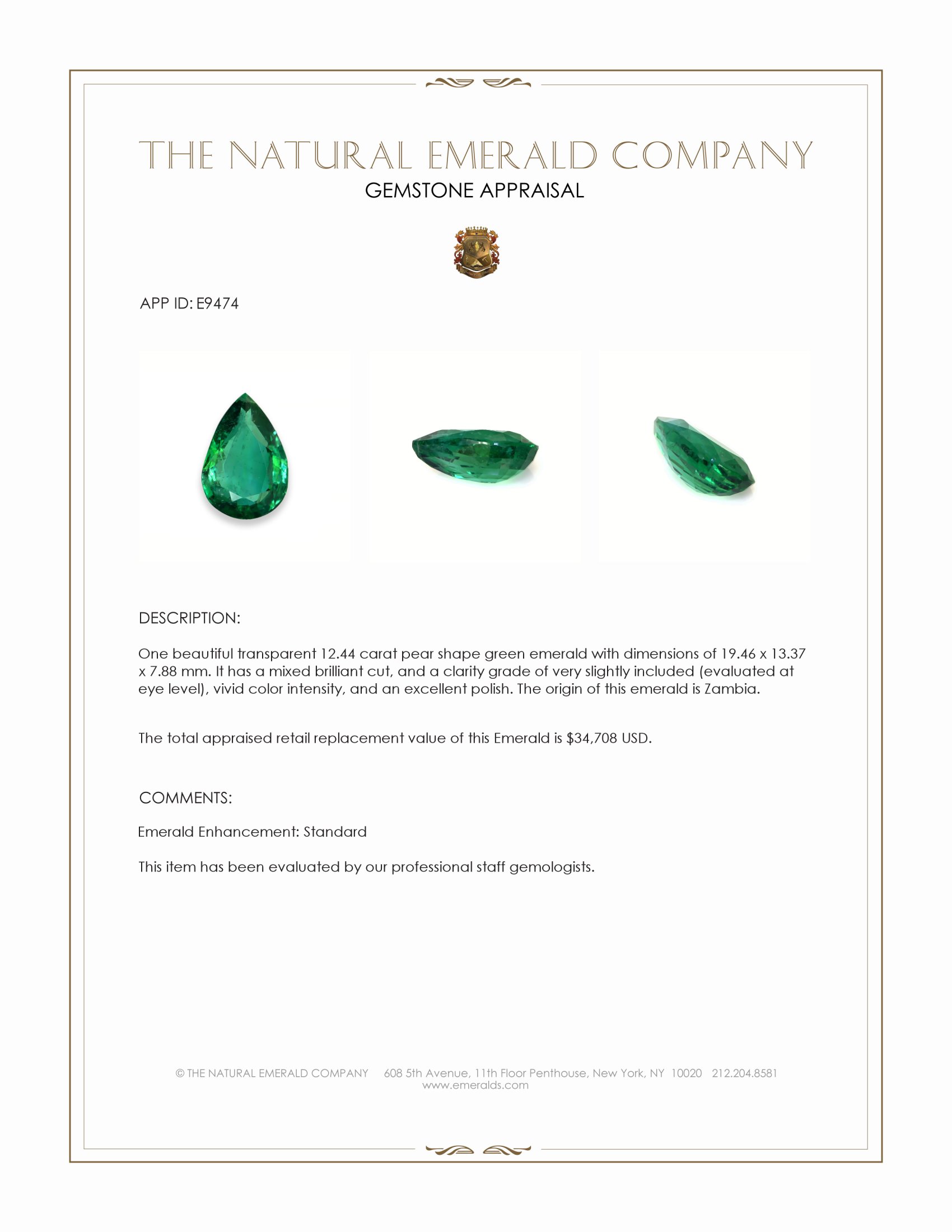 12.44 Ct. Emerald from Zambia