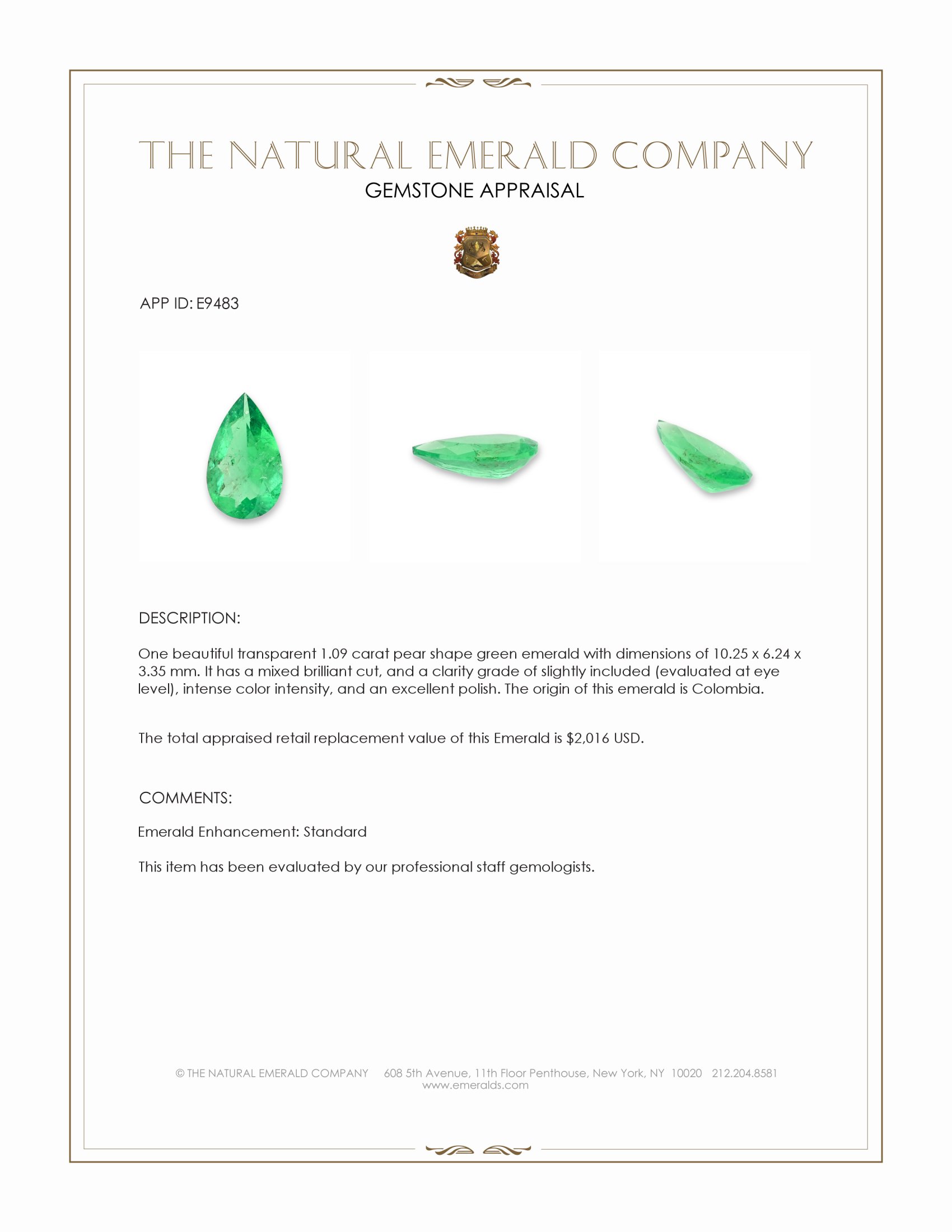 1.09 Ct. Emerald from Colombia