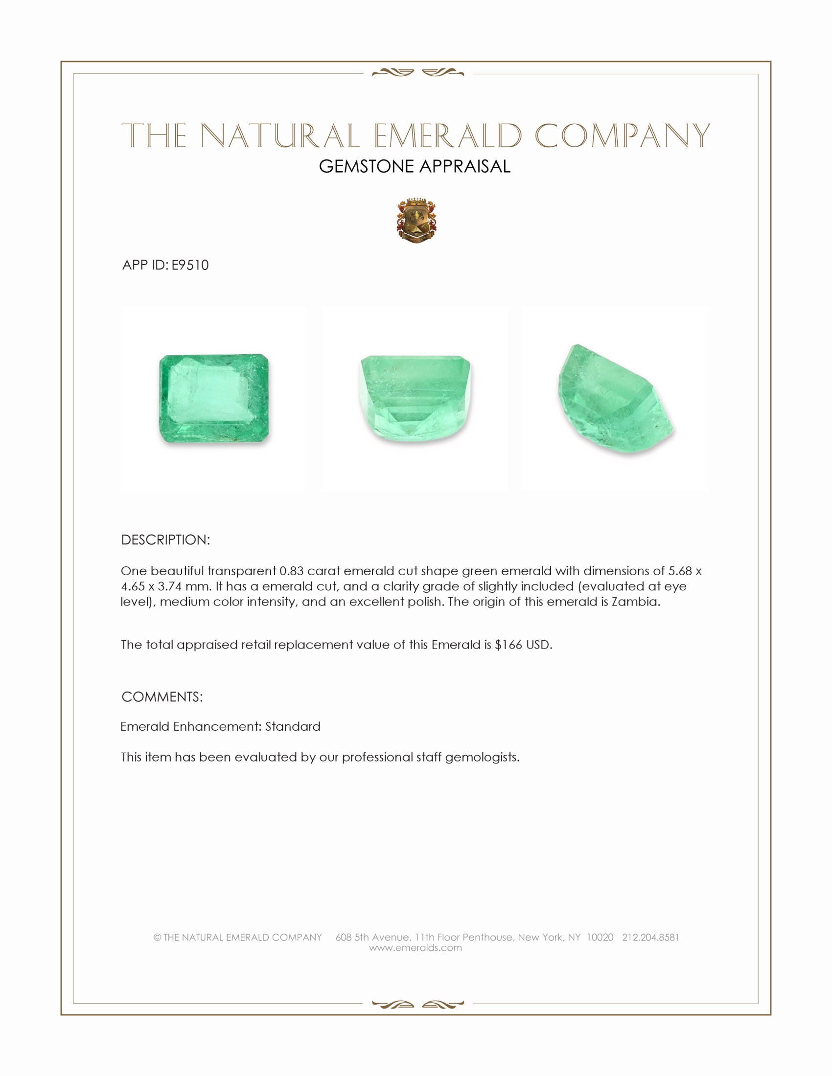 0.83 Ct. Emerald from Zambia
