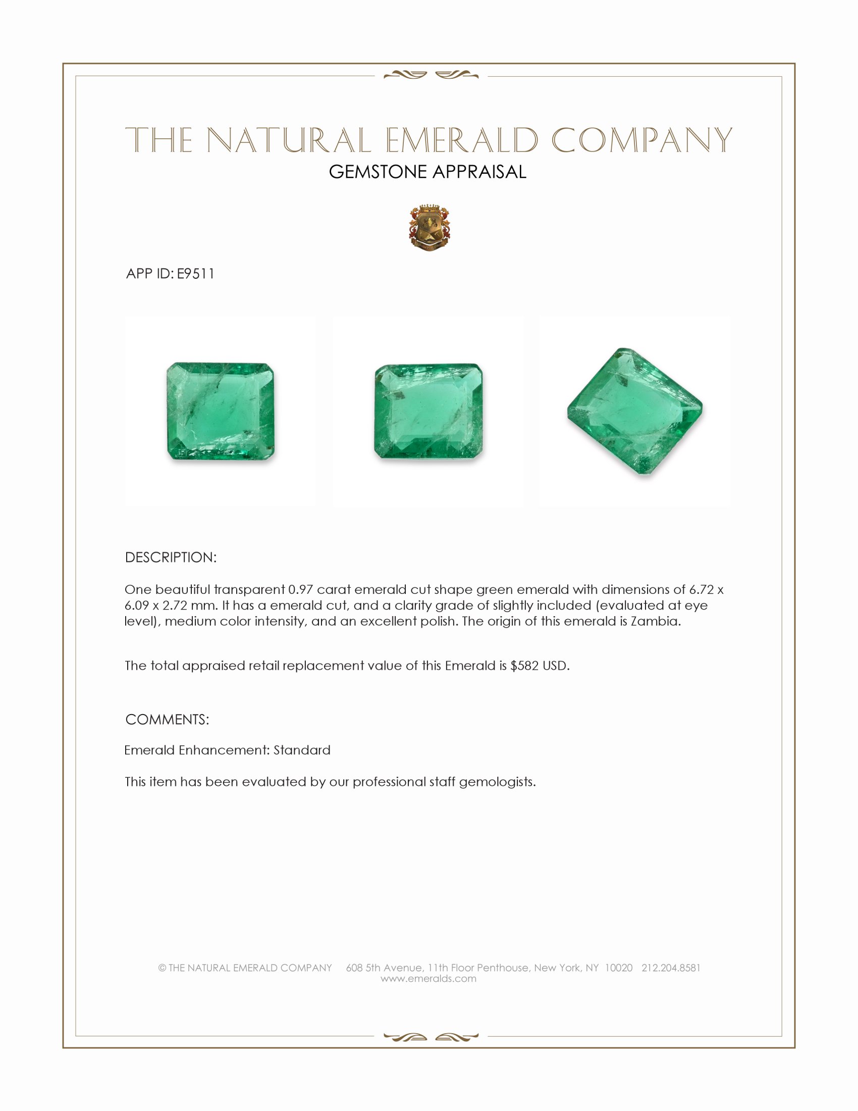 0.97 Ct. Emerald from Zambia