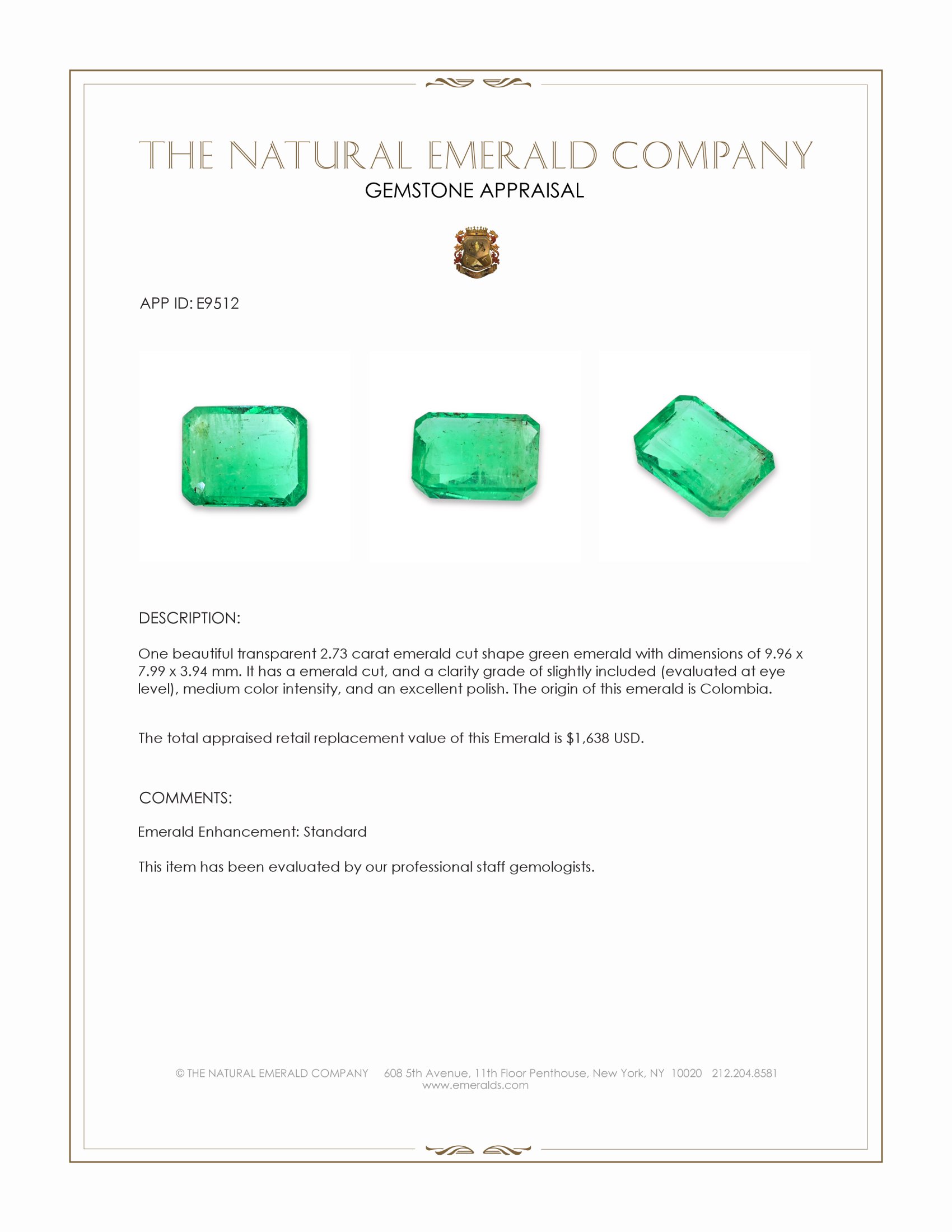 2.73 Ct. Emerald from Colombia