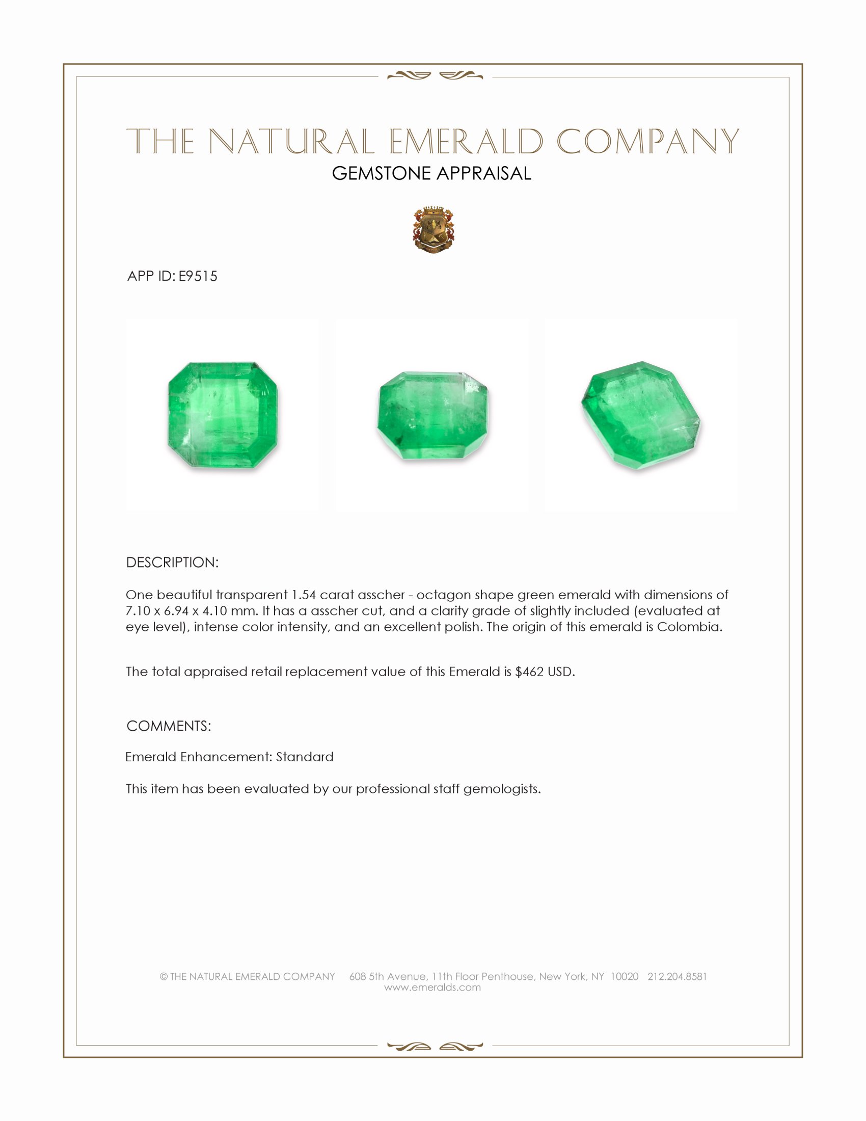 1.54 Ct. Emerald from Colombia