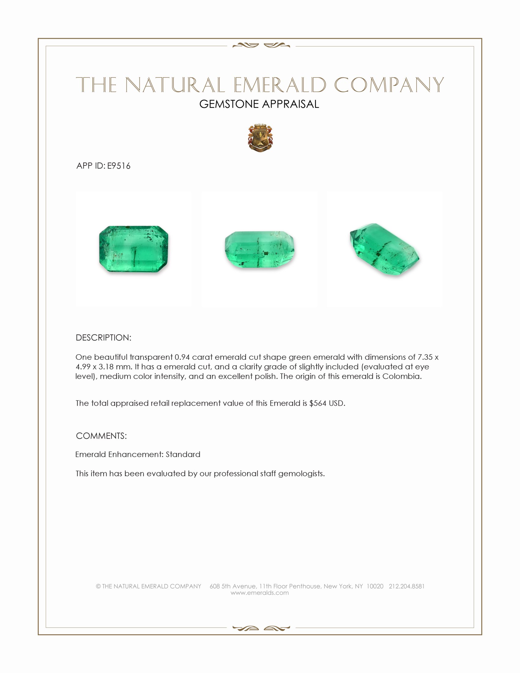 0.94 Ct. Emerald from Colombia
