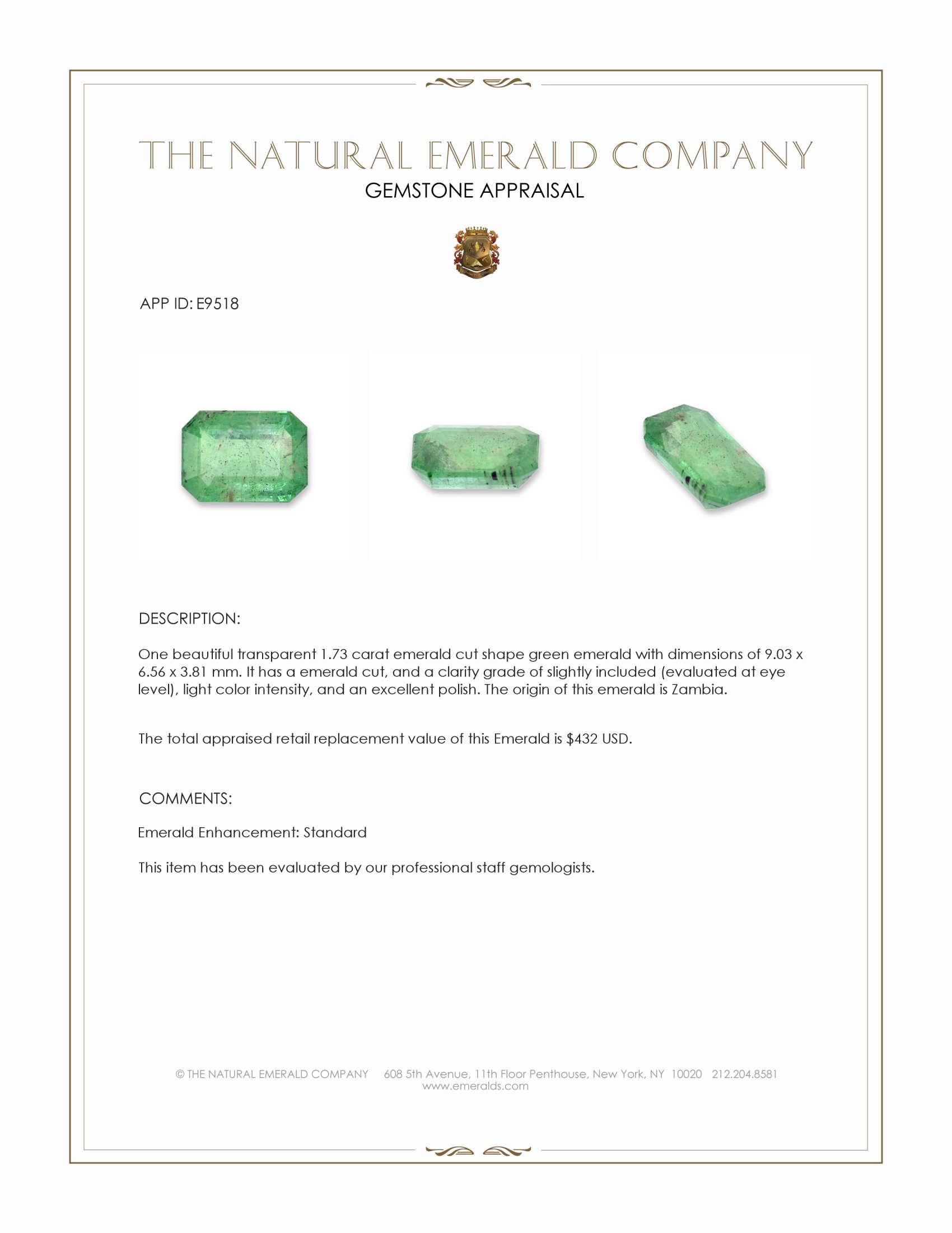 1.73 Ct. Emerald from Zambia