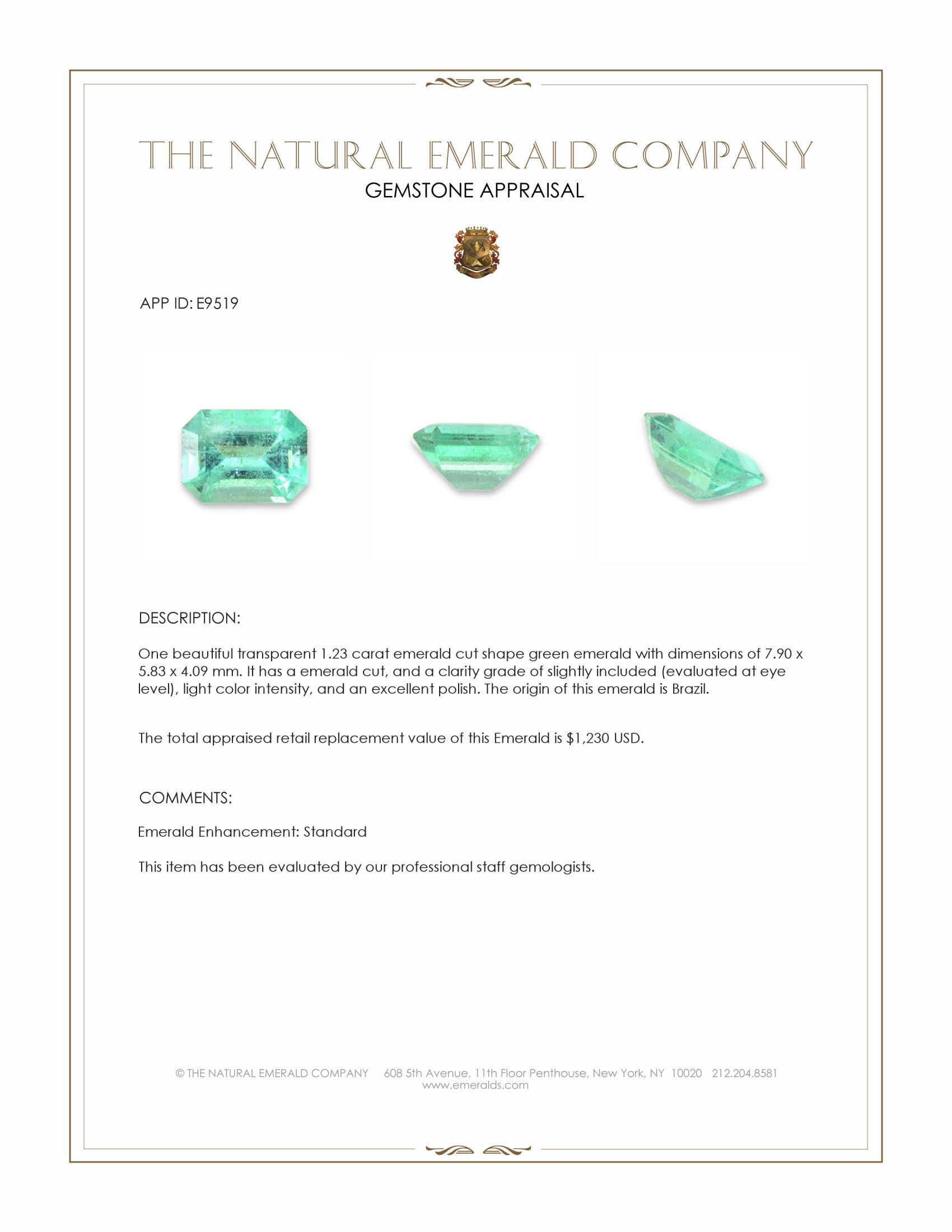 1.23 Ct. Emerald from Brazil